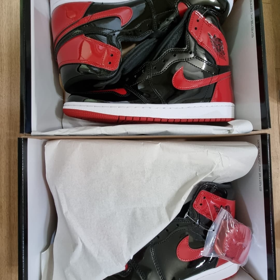 Jordan 1 Retro High OG Patent Bred 착용 스타일 - 3