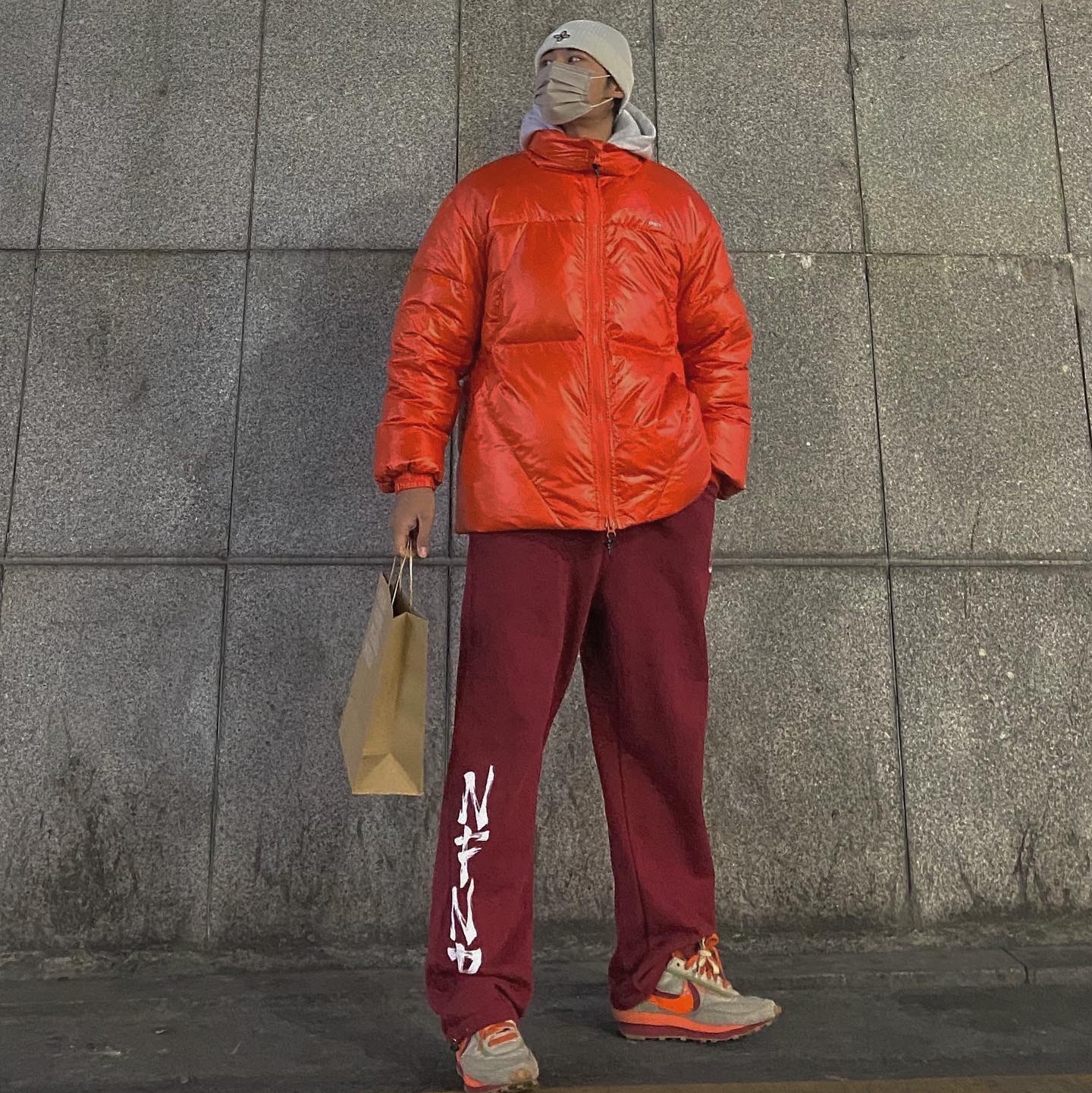 Nike x Sacai x Clot LDWaffle Orange Blaze 착용 스타일 - 1