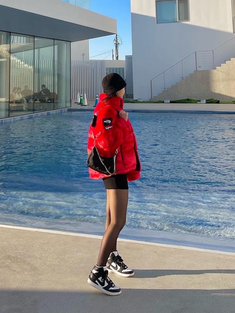Supreme x The North Face Faux Fur Nuptse Jacket Red - 20FW, Nike x Ambush Dunk High Black 착용 스타일 - 3