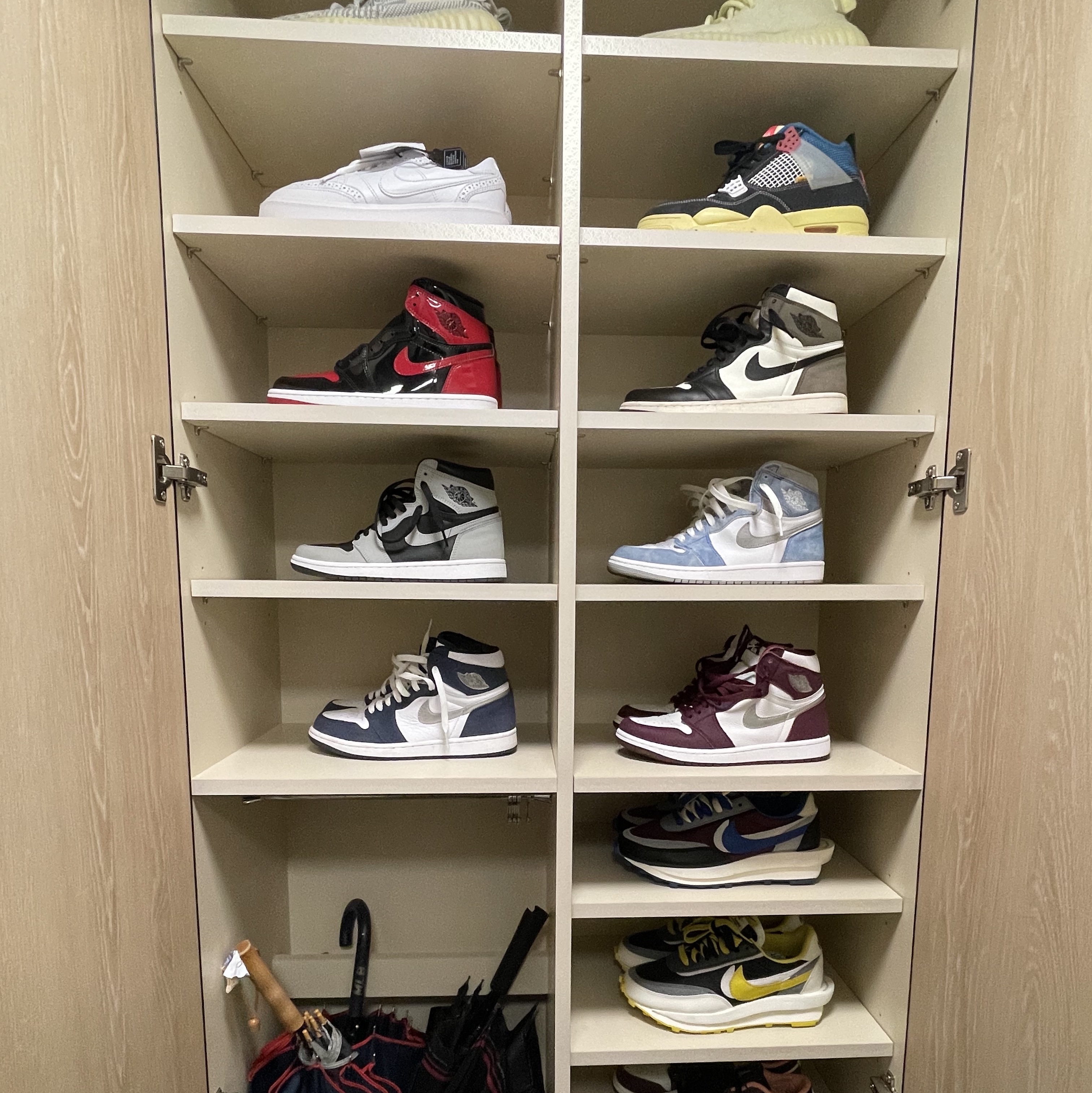 Jordan 1 Retro High OG Patent Bred, Nike x Peaceminusone Kwondo1 White 착용 스타일