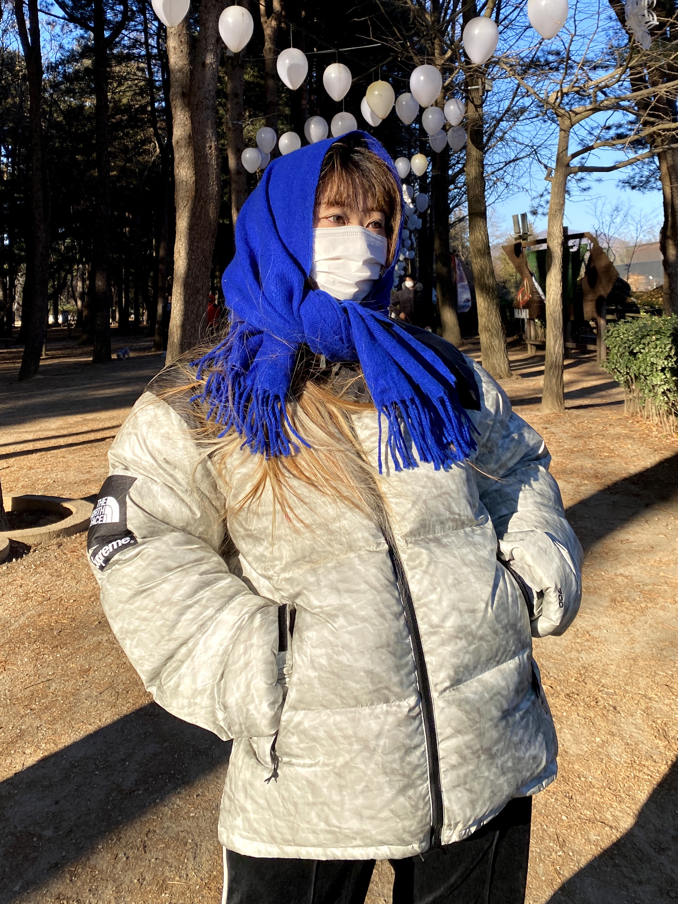 Supreme x The North Face Paper Print Nuptse Jacket - 19FW 착용 스타일 - 2