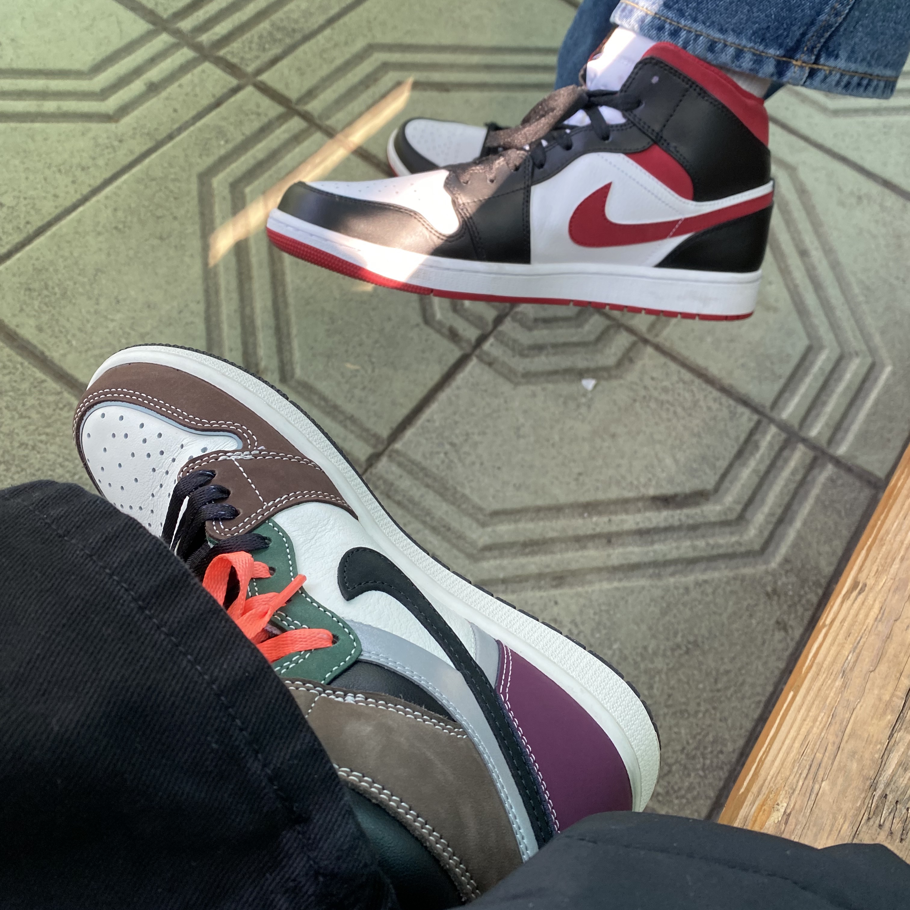 Jordan 1 Retro High OG Craft, Jordan 1 Mid Gym Red Black White 착용 스타일 - 2