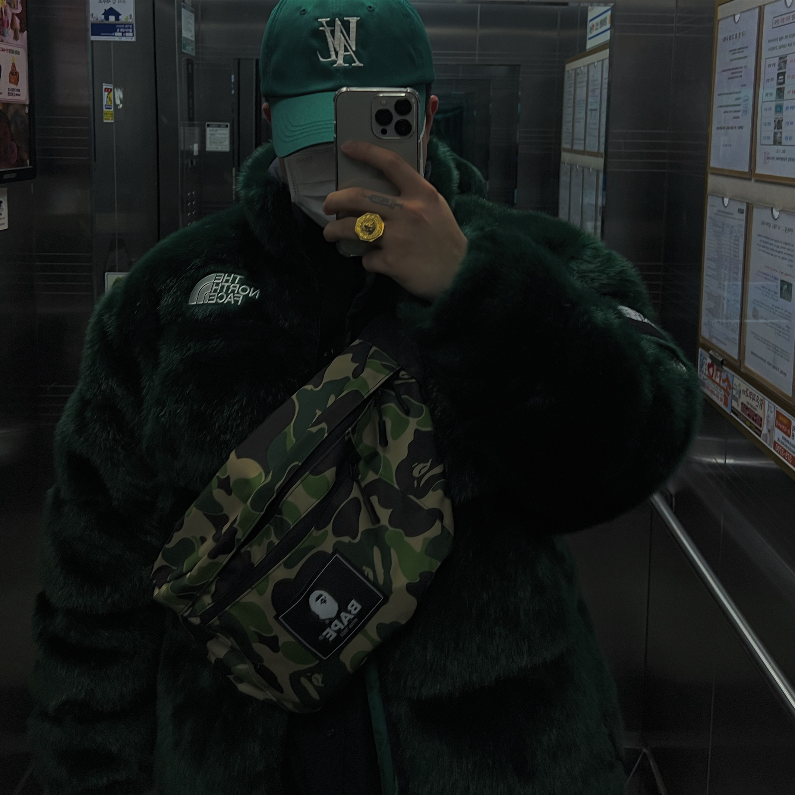 Supreme x The North Face Faux Fur Nuptse Jacket Green - 20FW 착용 스타일