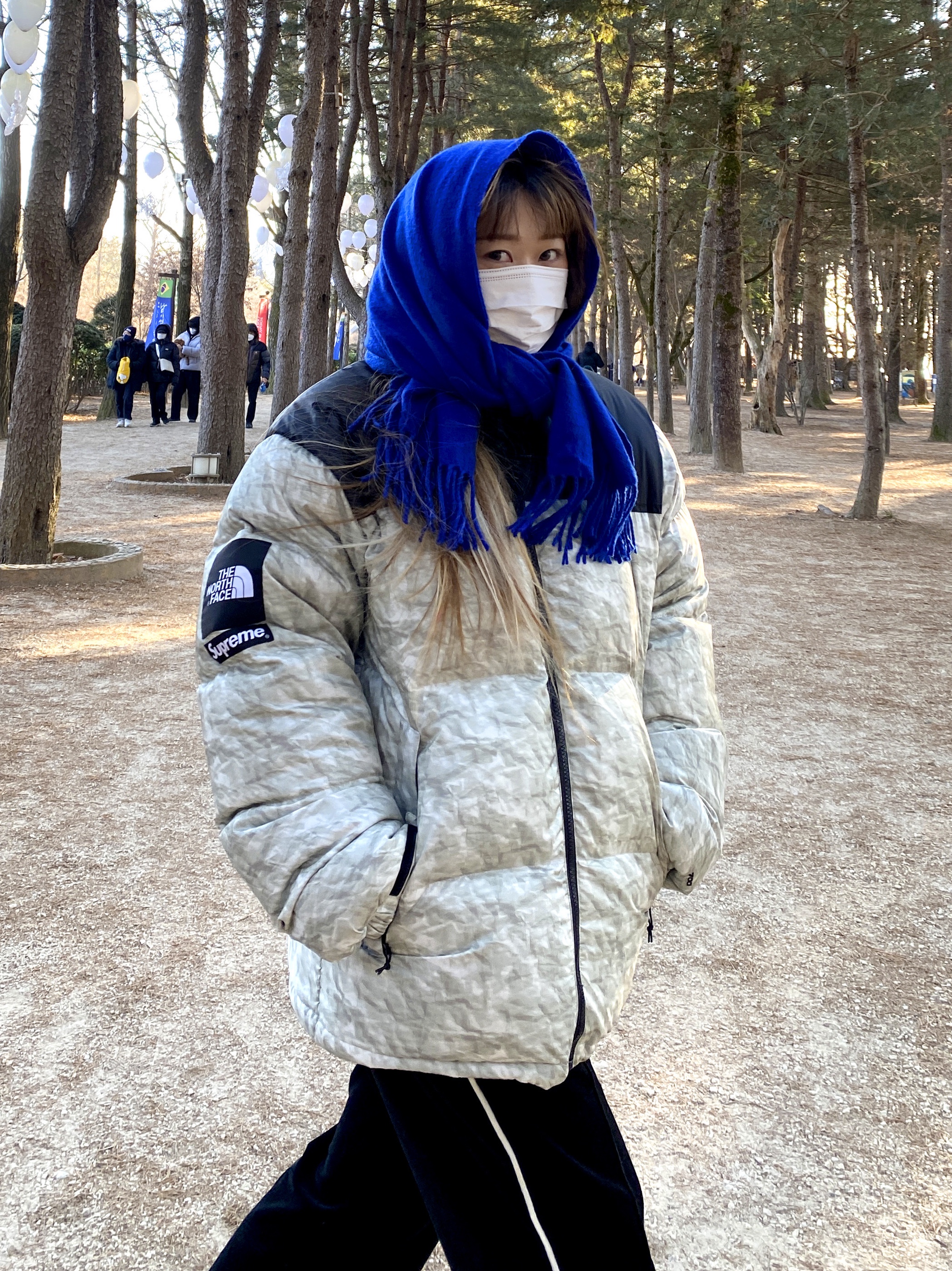 Supreme x The North Face Paper Print Nuptse Jacket - 19FW 착용 스타일 - 1