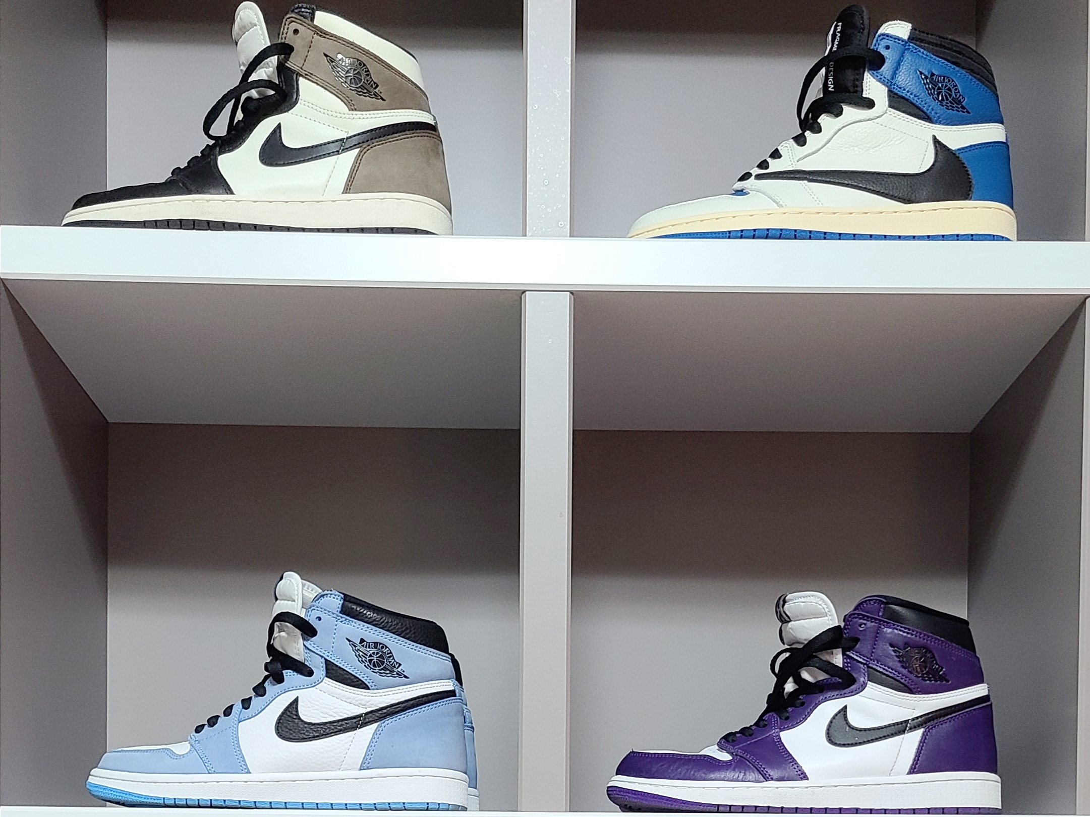 Jordan 1 Retro High OG Black Mocha, Jordan 1 x Travis Scott x Fragment Retro High OG SP Military Blue 착용 스타일