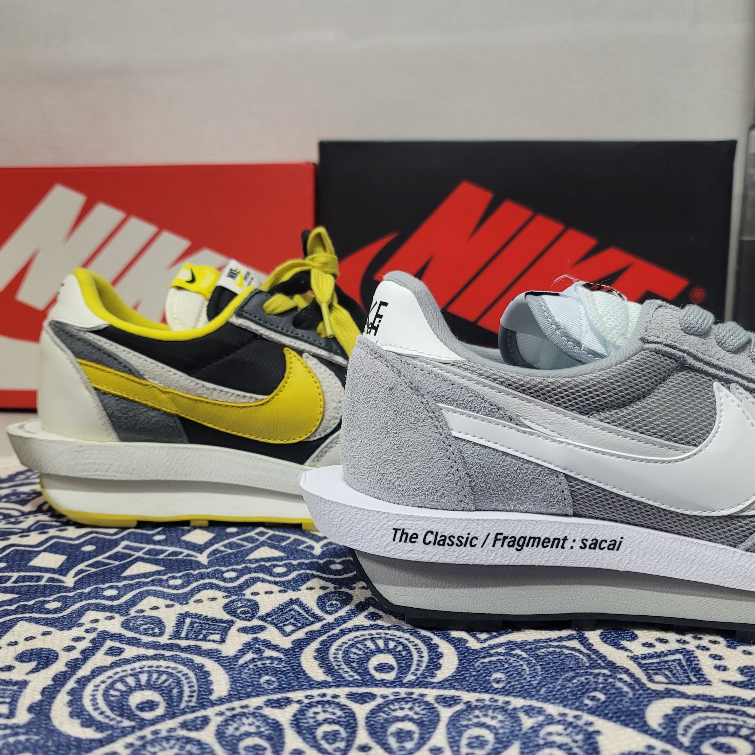 Nike x Sacai x Fragment LDWaffle Light Smoke Grey, Nike x Sacai x Undercover LDWaffle Black Bright Citron 착용 스타일 - 1