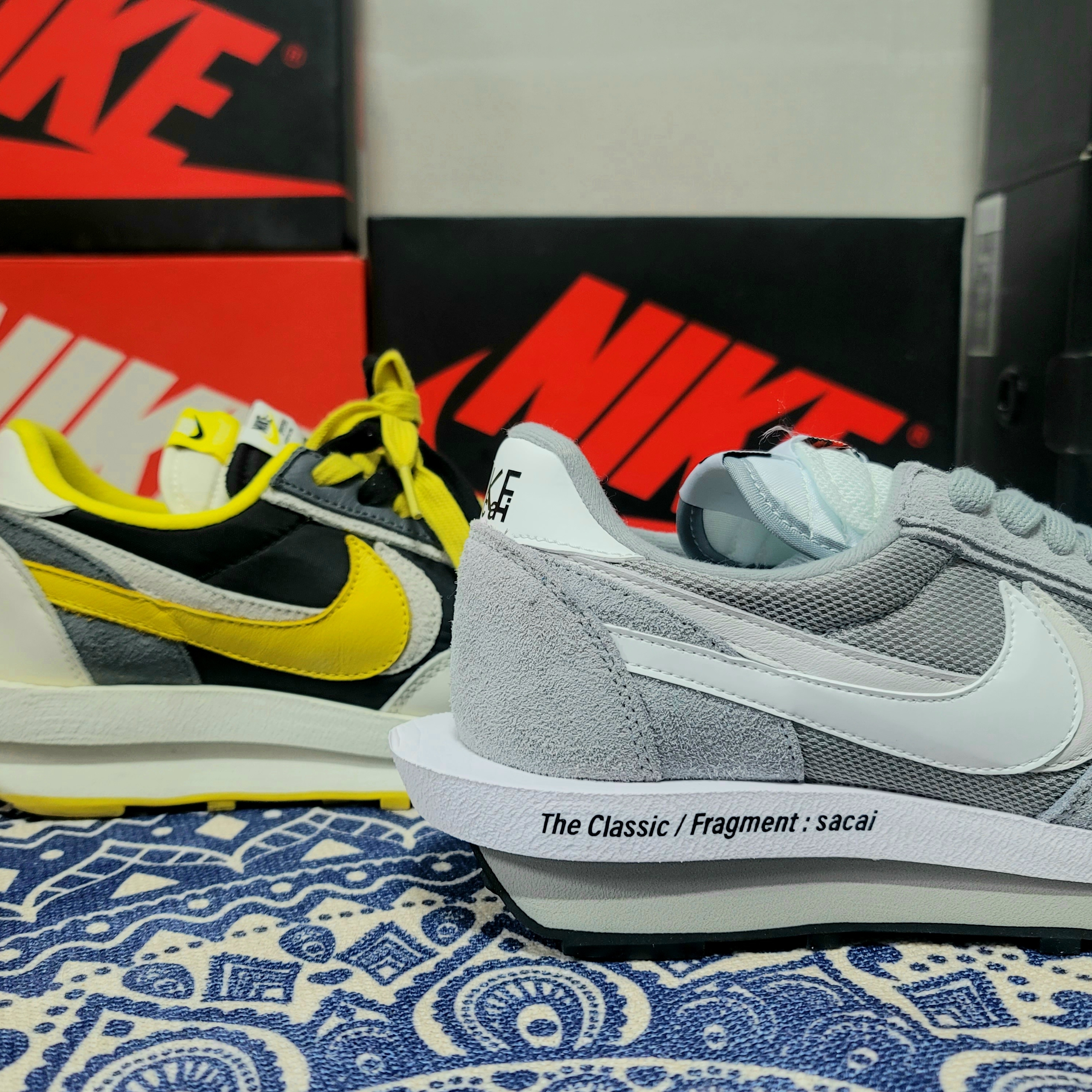 Nike x Sacai x Fragment LDWaffle Light Smoke Grey, Nike x Sacai x Undercover LDWaffle Black Bright Citron 착용 스타일 - 4