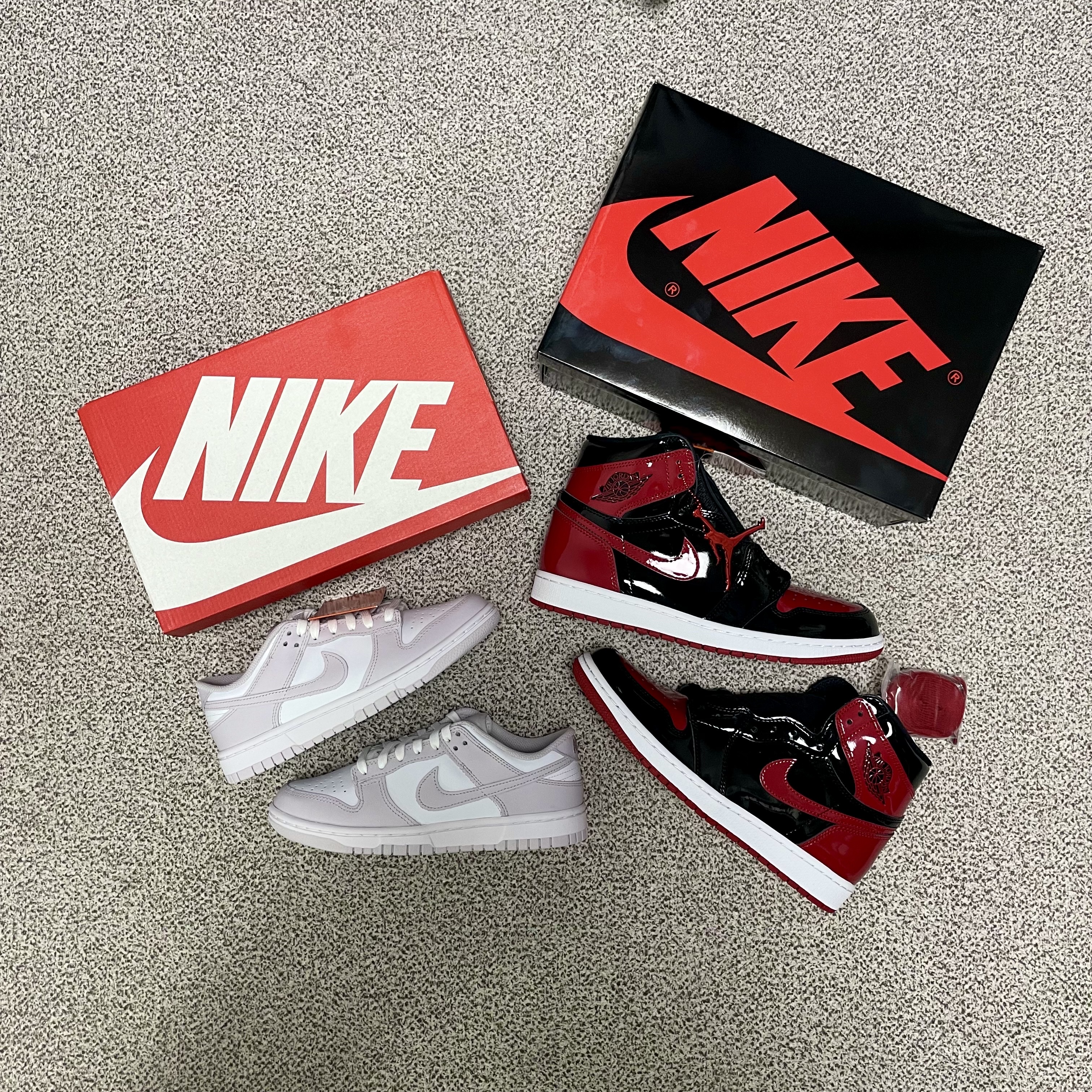 Jordan 1 Retro High OG Patent Bred, (W) Nike Dunk Low Venice 착용 스타일