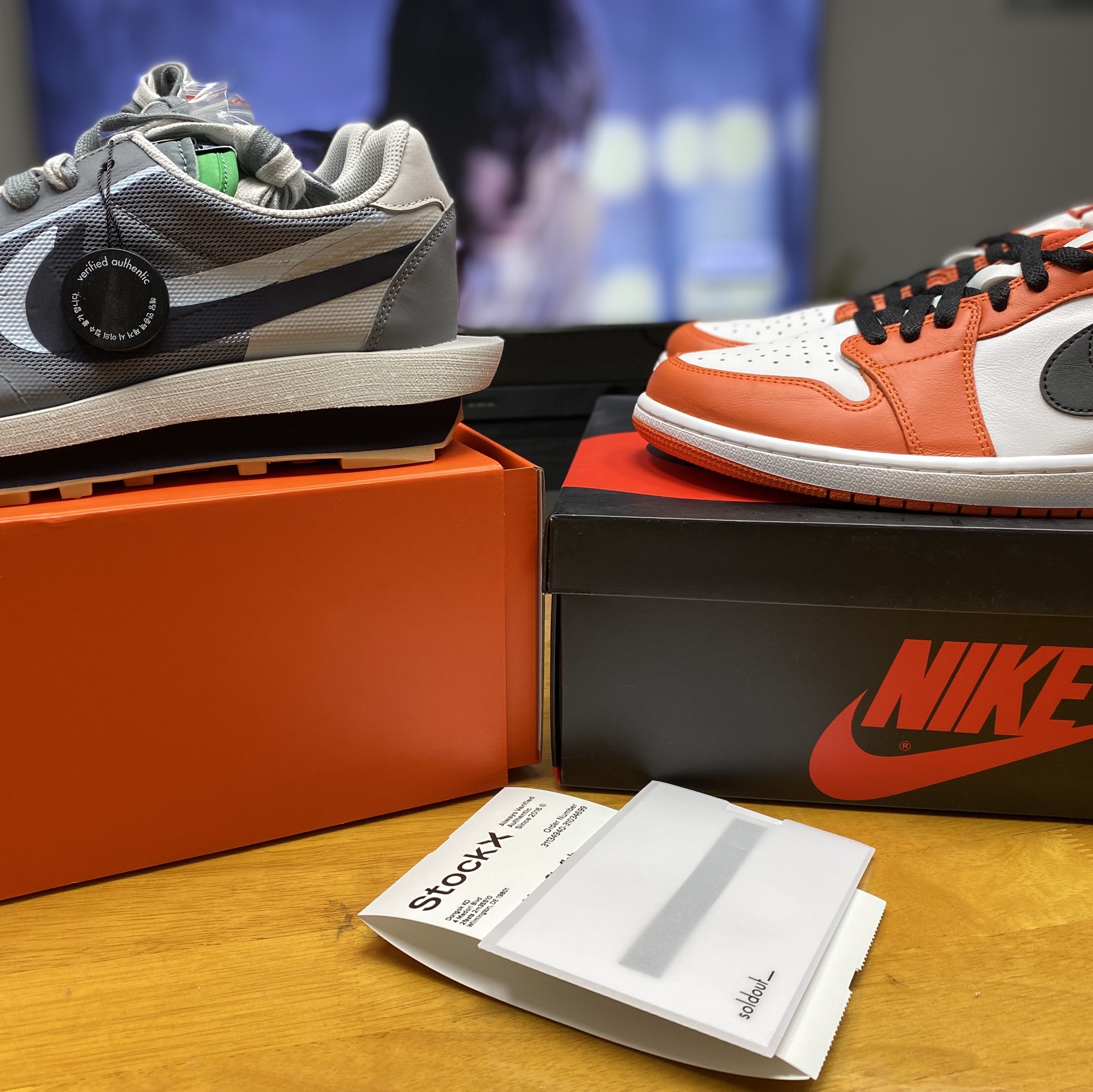 Nike x Sacai x Clot LDWaffle Cool Grey, Jordan 1 Low OG Starfish 착용 스타일