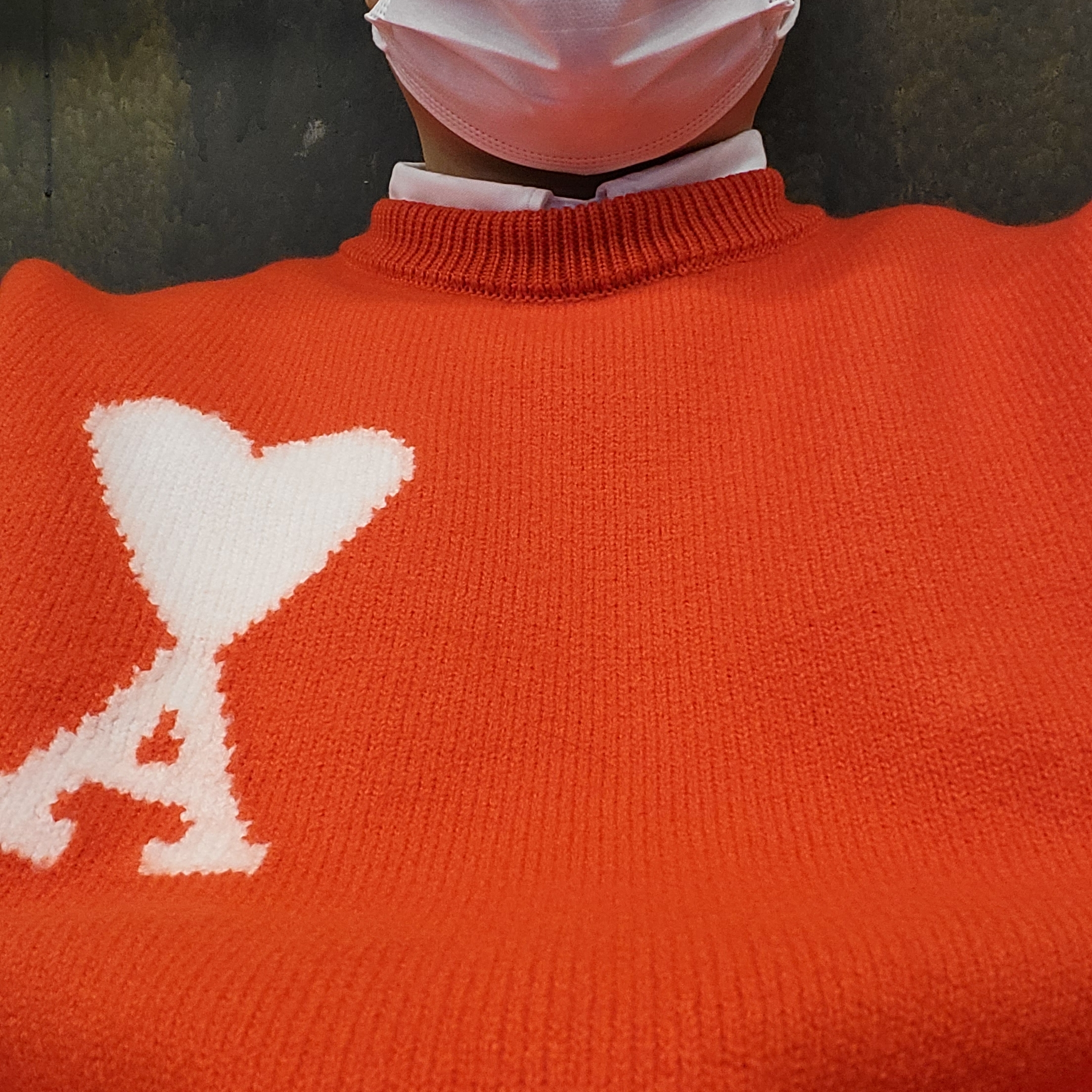 AMI de Coeur Oversize Intarsia Sweater Red - 21FW 착용 스타일 - 2