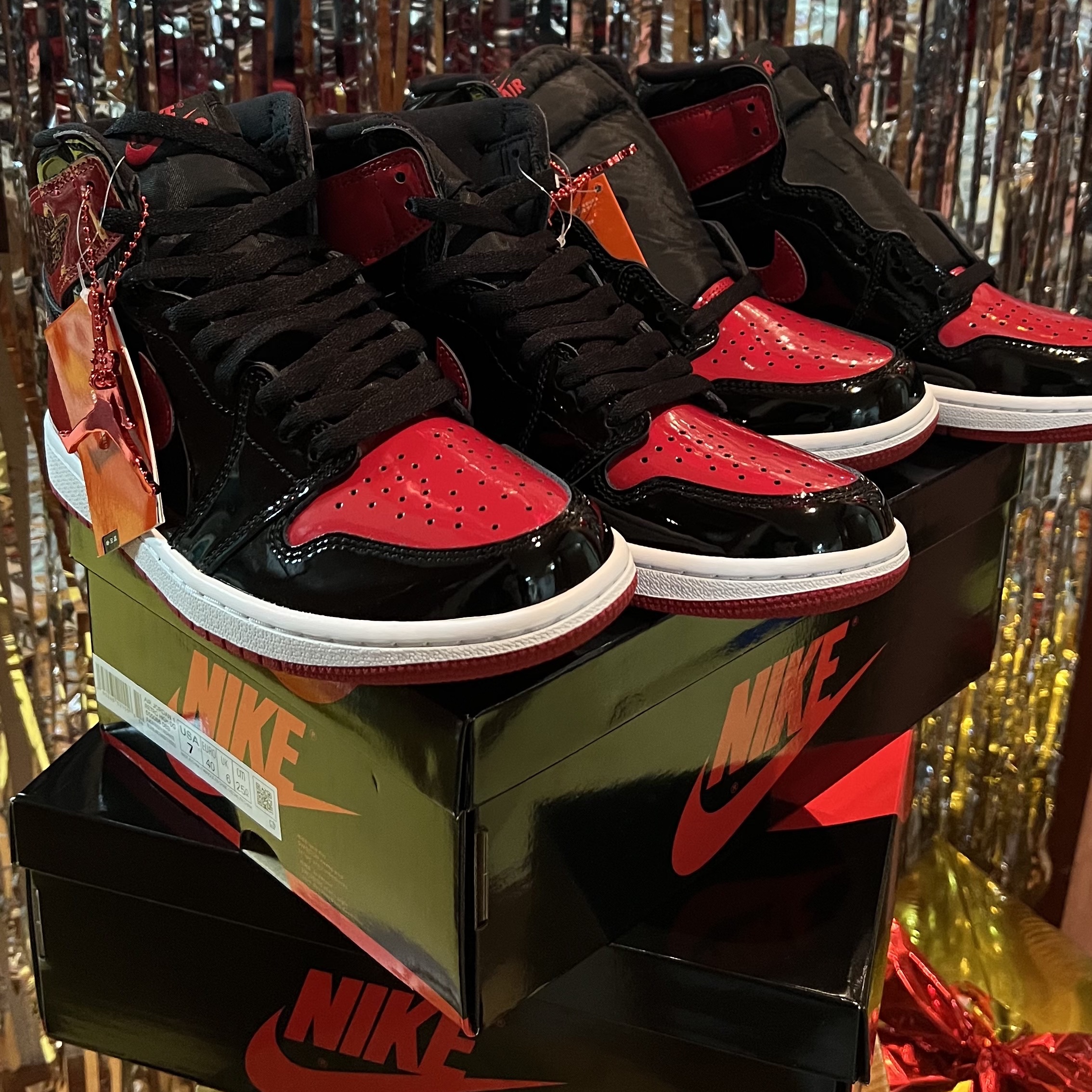 Jordan 1 Retro High OG Patent Bred, (GS) Jordan 1 Retro High OG Patent Bred 착용 스타일 - 1