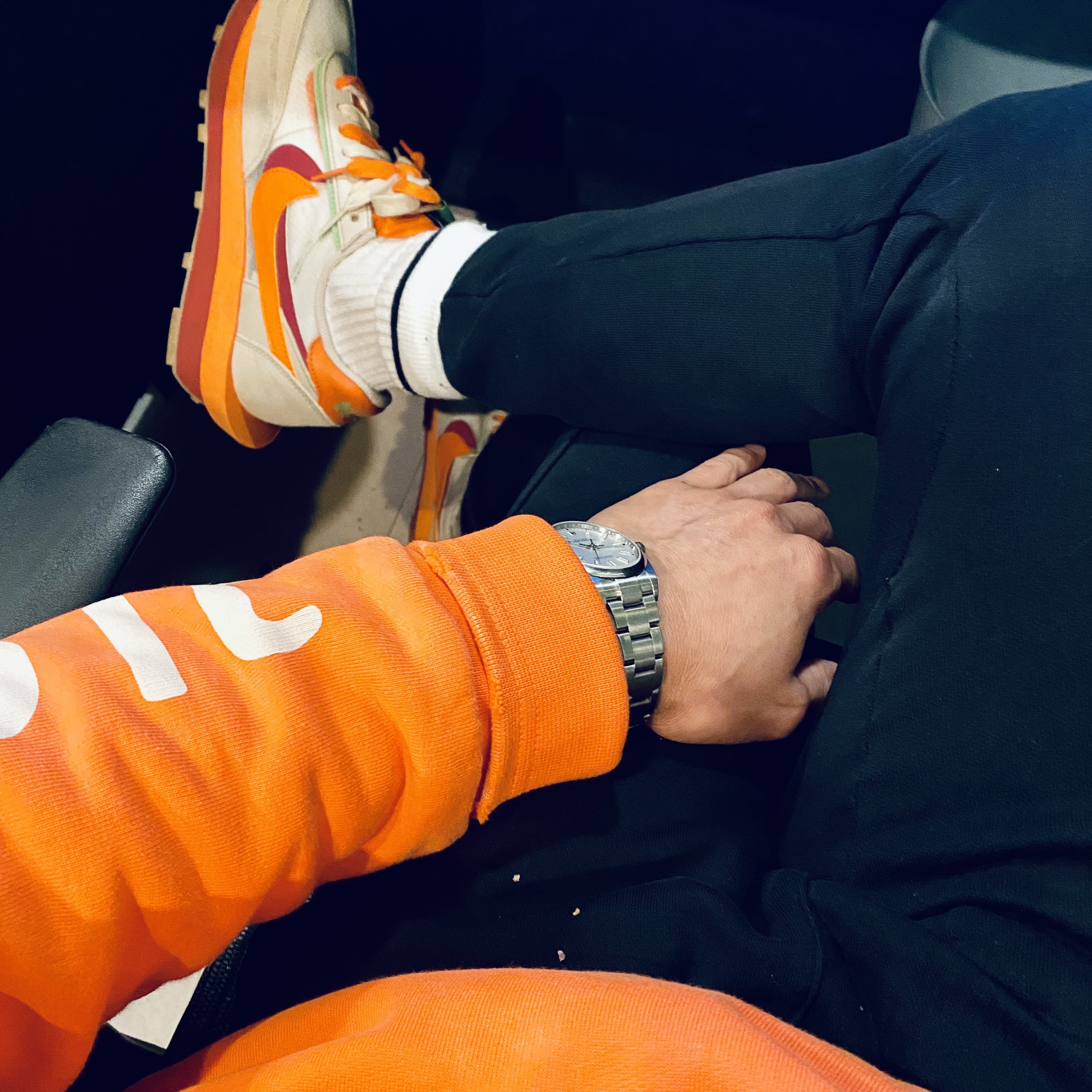 Nike x Sacai x Clot LDWaffle Orange Blaze, Nike x Cactus Plant Flea Market Shoebox Heavyweight Hooded Pullover Orange - US/EU 착용 스타일 - 2