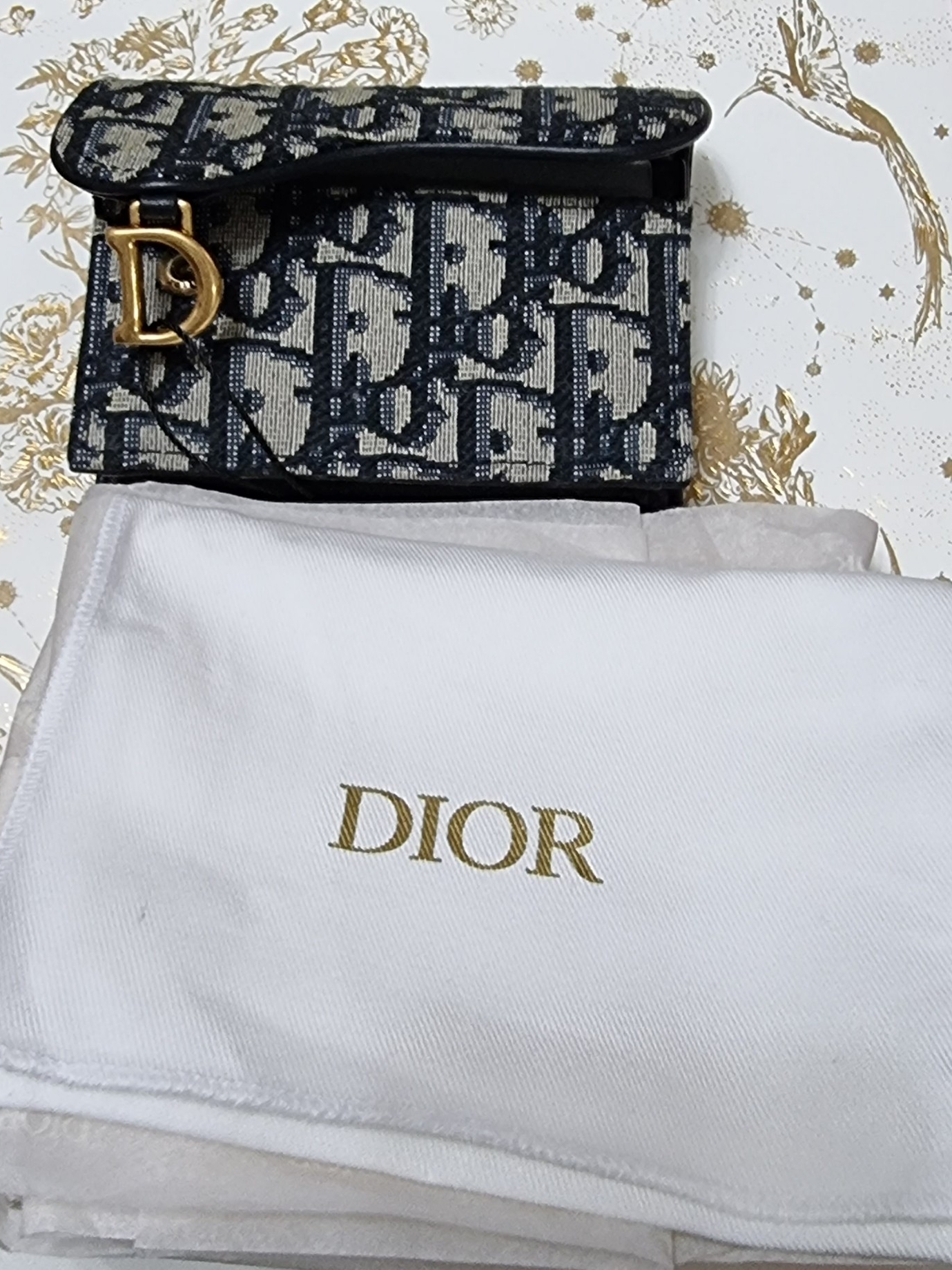 Dior Saddle Flap Card Holder Blue Dior Oblique Jacquard 착용 스타일