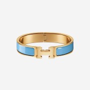 (W) Hermes Clic H Bracelet Gold & Bleu Orage