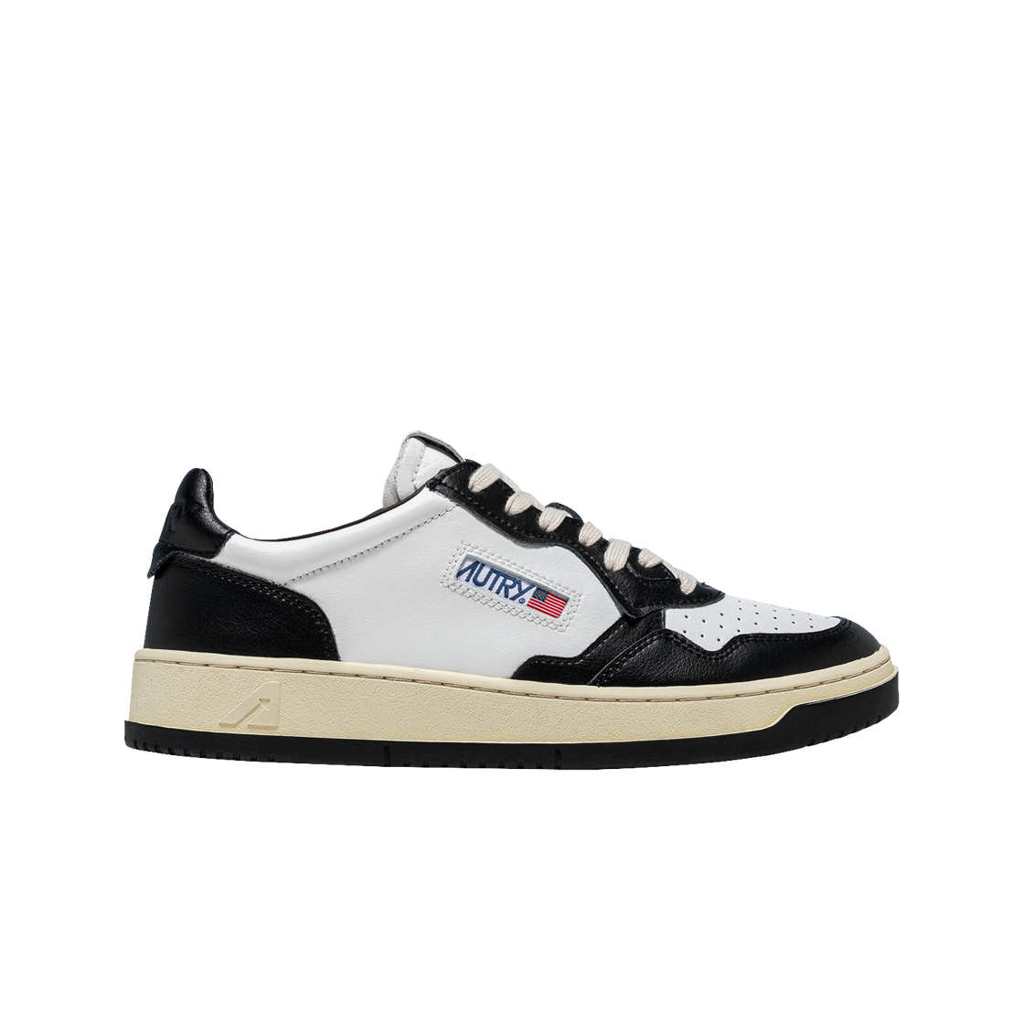 (W) 오트리 메달리스트 로우 레더 스니커즈 블랙 화이트((W) Autry Medalist Low Leather Sneakers Black White)