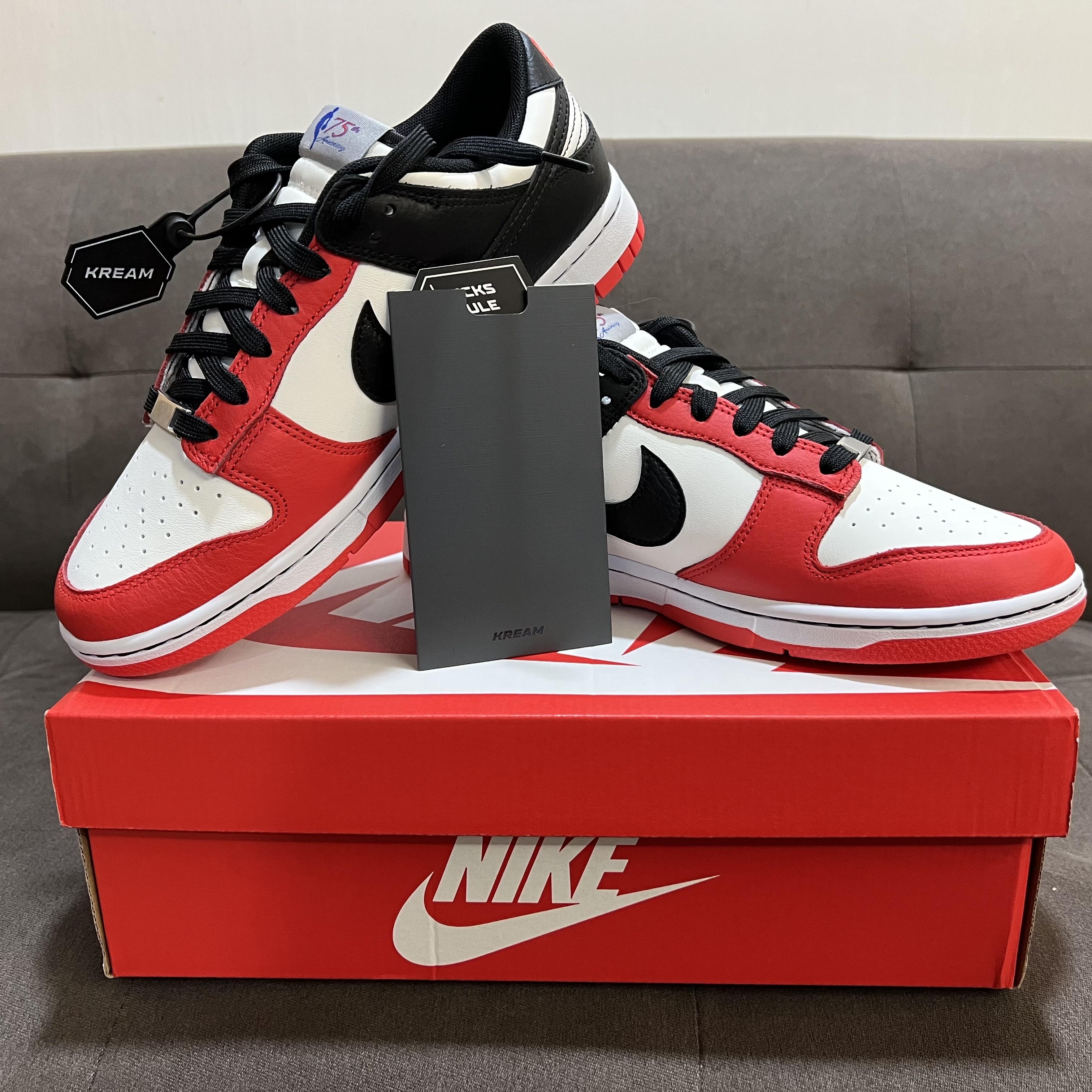 Nike x NBA Dunk Low Retro EMB Black and Chile Red 착용 스타일 - 2