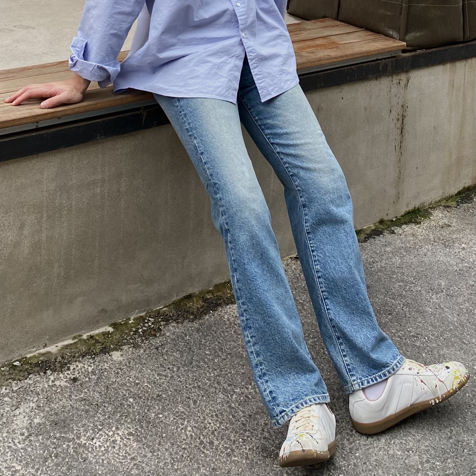 Maison Margiela Replica Paint Drop Sneakers, (W) Maison Margiela Replica Paint Drop Sneakers Grey 착용 스타일