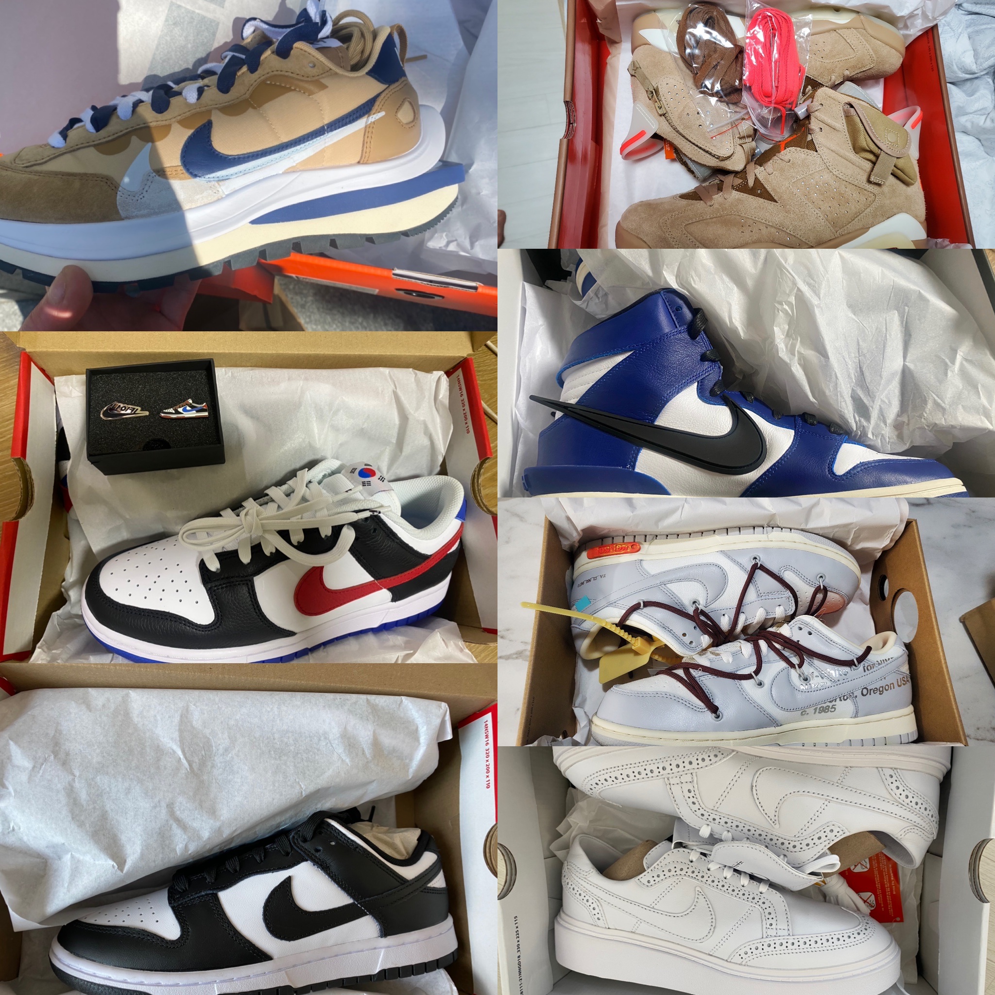 Nike x Sacai VaporWaffle Sesame and Blue Void, Nike Dunk Low SE Seoul (With Special Gift) 착용 스타일