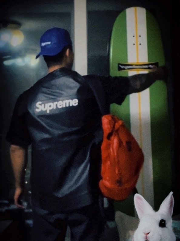 Supreme Leather Camp Cap Black - 21SS, Supreme x Nike Leather Anorak Black - 19FW 착용 스타일 - 5