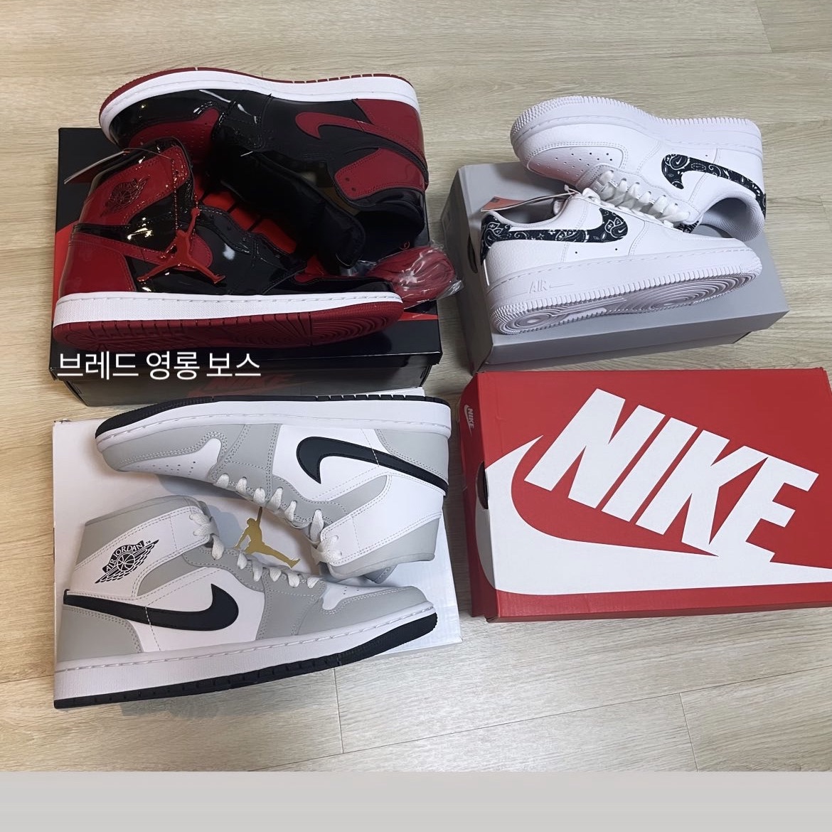 Jordan 1 Retro High OG Patent Bred, (W) Jordan 1 Mid Grey Fog 착용 스타일 - 2
