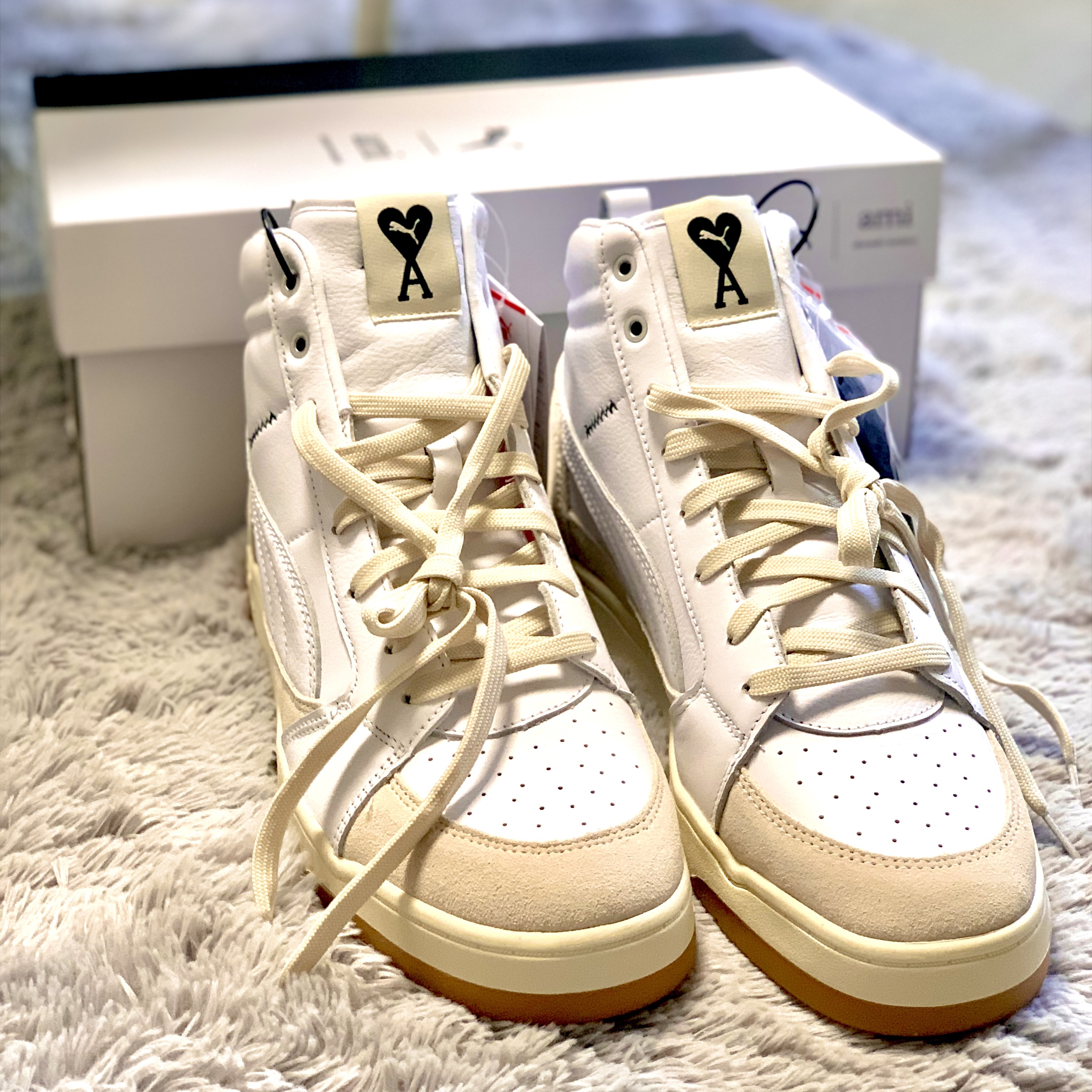 Puma x AMI Slipstream Mid Trainers White Pristine 착용 스타일
