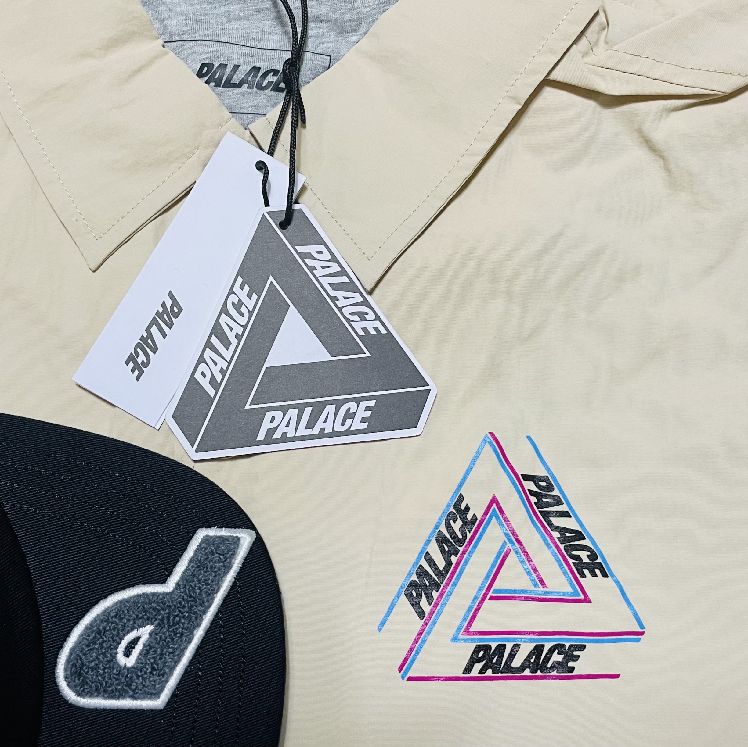 Palace Chenille Multi P 6-Panel Black - 22SS, Palace Tri Outline Coach Jacket Tan - 22SS 착용 스타일