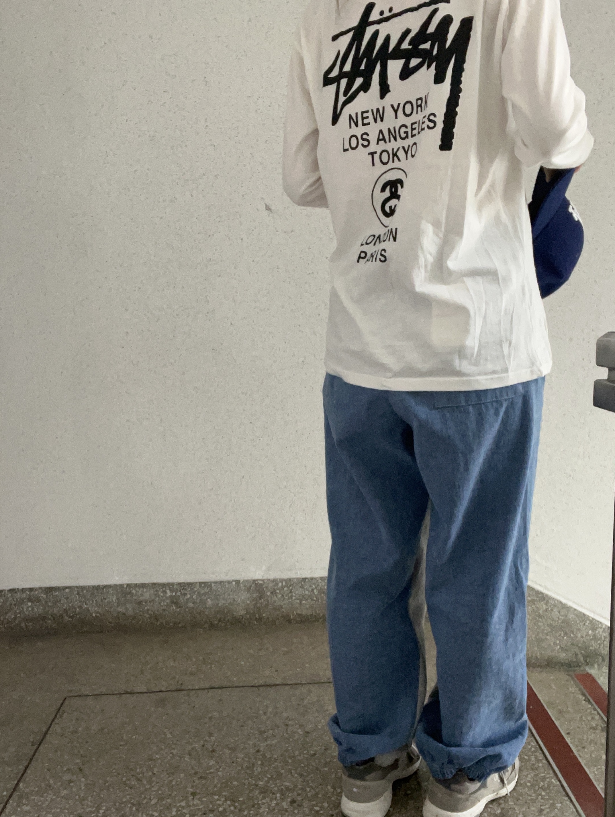 New Balance 993 Made in USA Grey - 2E Wide, Stussy World Tour LS T-Shirt White 착용 스타일 - 4