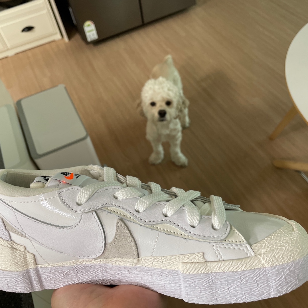 Nike x Sacai Blazer Low White Patent Leather 착용 스타일