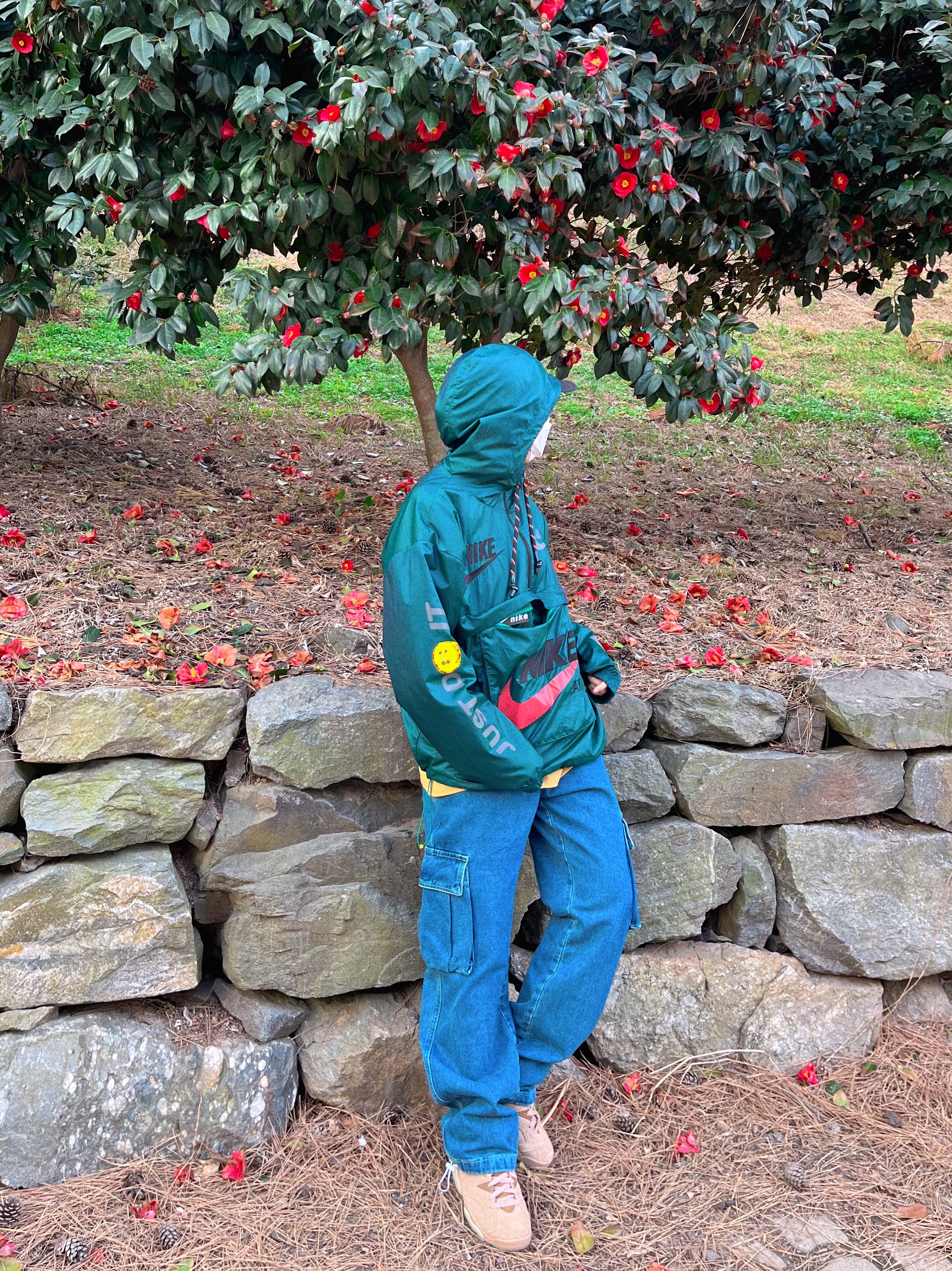 Nike x Cactus Plant Flea Market Anorak Teal, Nike x Cactus Plant Flea Market L/S T-Shirt Mustard Yellow 착용 스타일