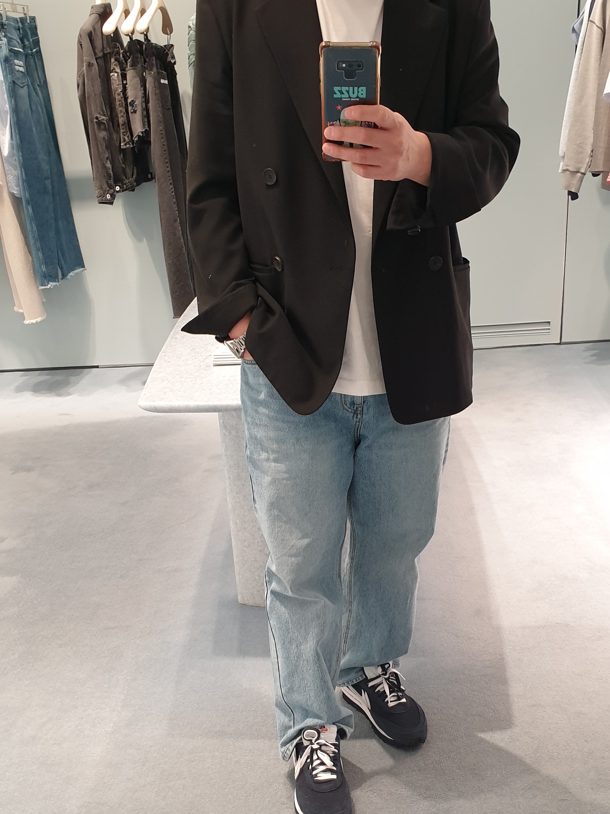 Nike x Sacai x Fragment LDWaffle Blackened Blue 착용 스타일