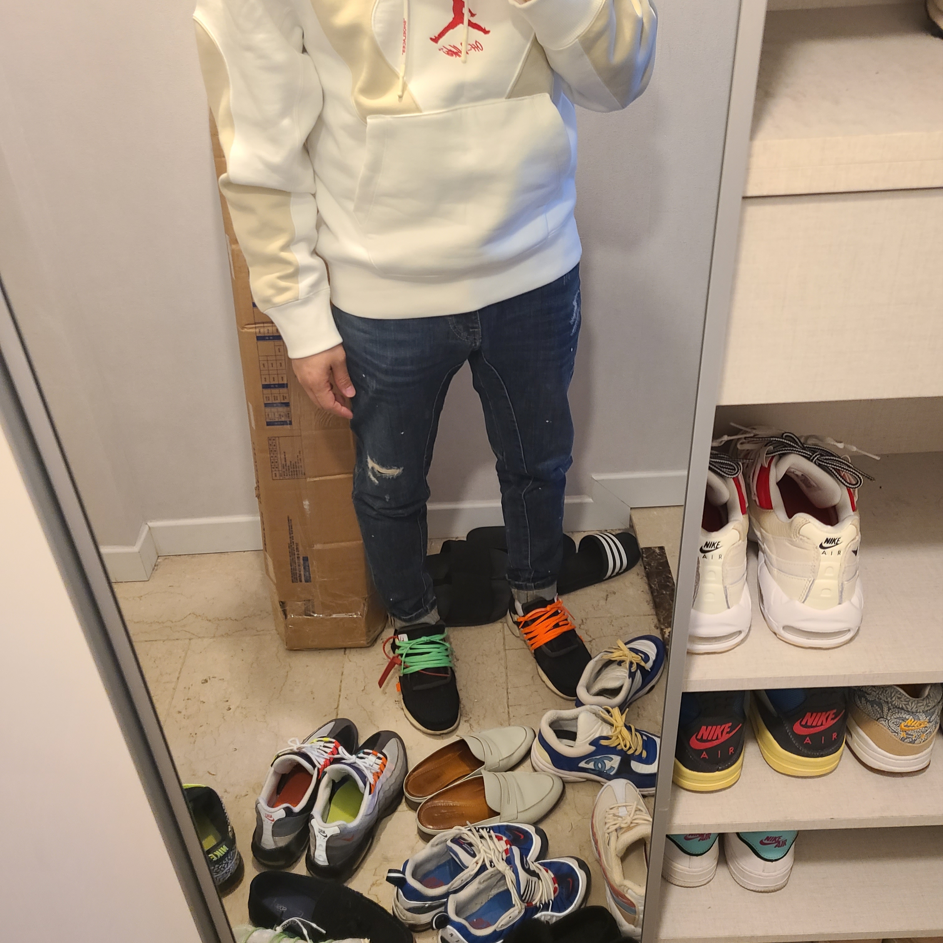 Jordan x Off-White Fleece Pullover Hoodie Sail - Asia, Nike x Off-White Air Presto OG The Ten 착용 스타일