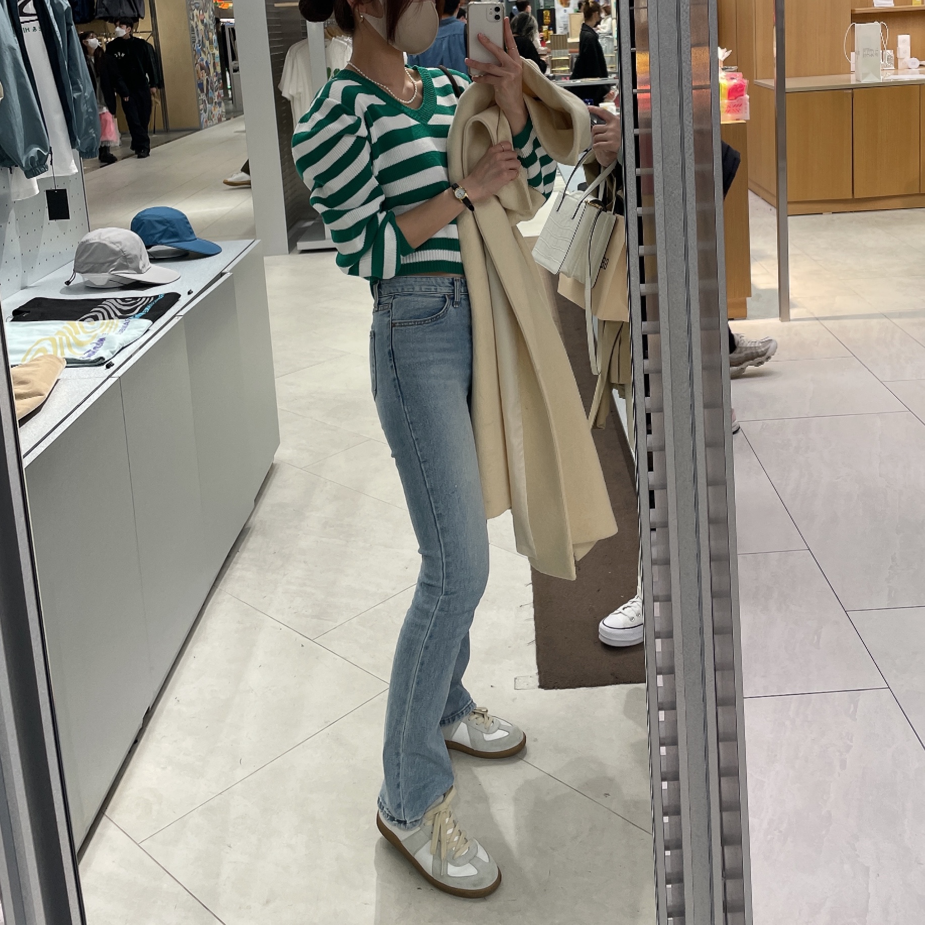 (W) Maison Margiela Calfskin Replica Sneakers White 착용 스타일 - 2
