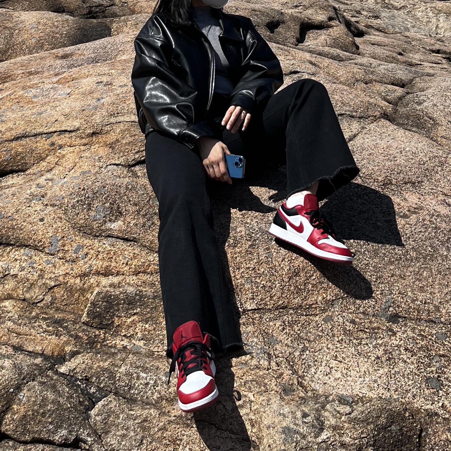 (GS) Jordan 1 Low White Gym Red Black 착용 스타일