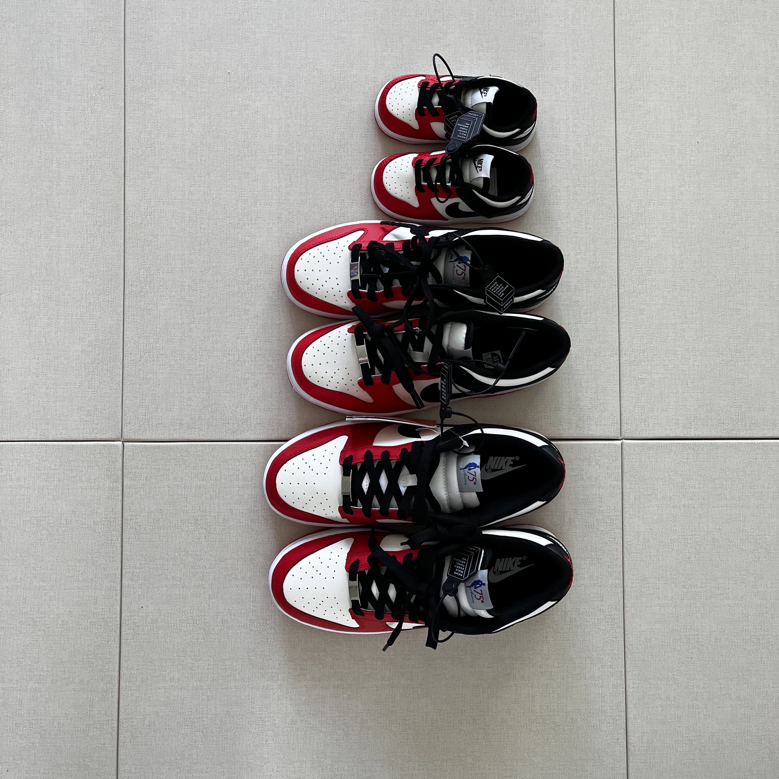Nike x NBA Dunk Low Retro EMB Black and Chile Red, (GS) Nike x NBA Dunk Low Black and Chile Red 착용 스타일 - 3