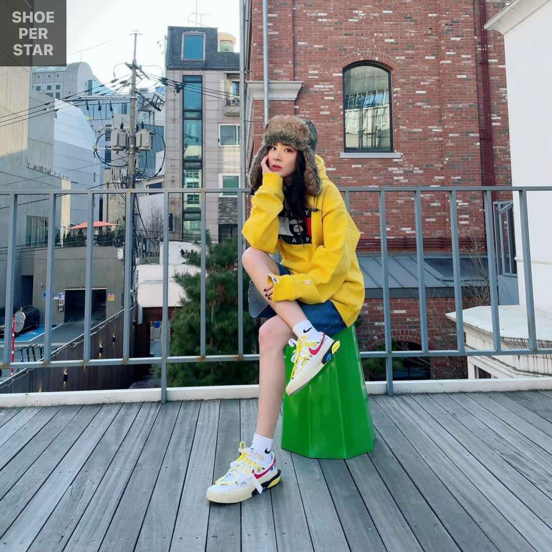 Nike x Off-White Blazer Low '77 White and University Red, Converse x Play Comme des Garcons Chuck 70 Ox Bright Green 착용 스타일 - 1