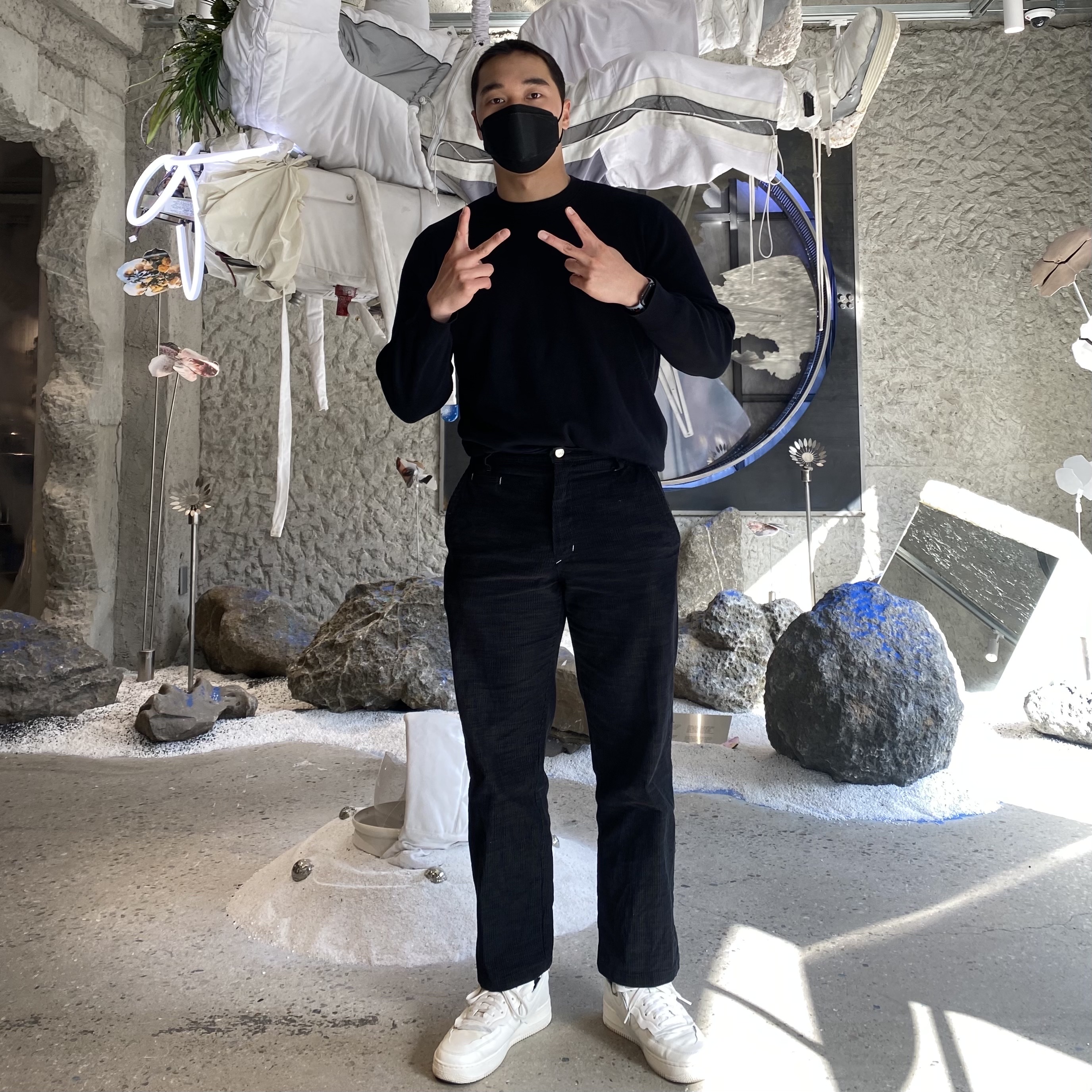 Nike x Comme des Garcons Homme Plus Air Force Mid White 착용 스타일