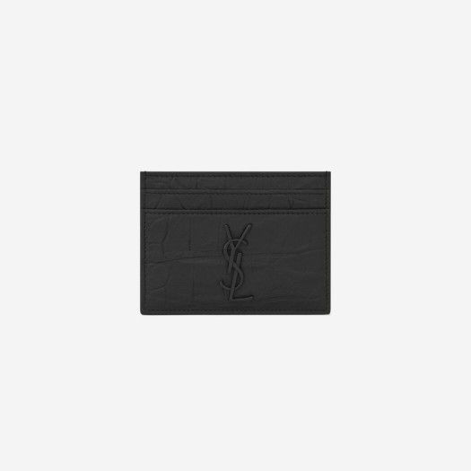 Saint Laurent Black Monogram Card Case in Crocodile Embossed Leather Black