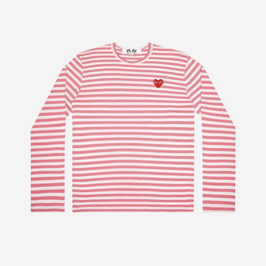 (W) 플레이 꼼데가르송 브라이트 스트라이프 롱슬리브 티셔츠 핑크