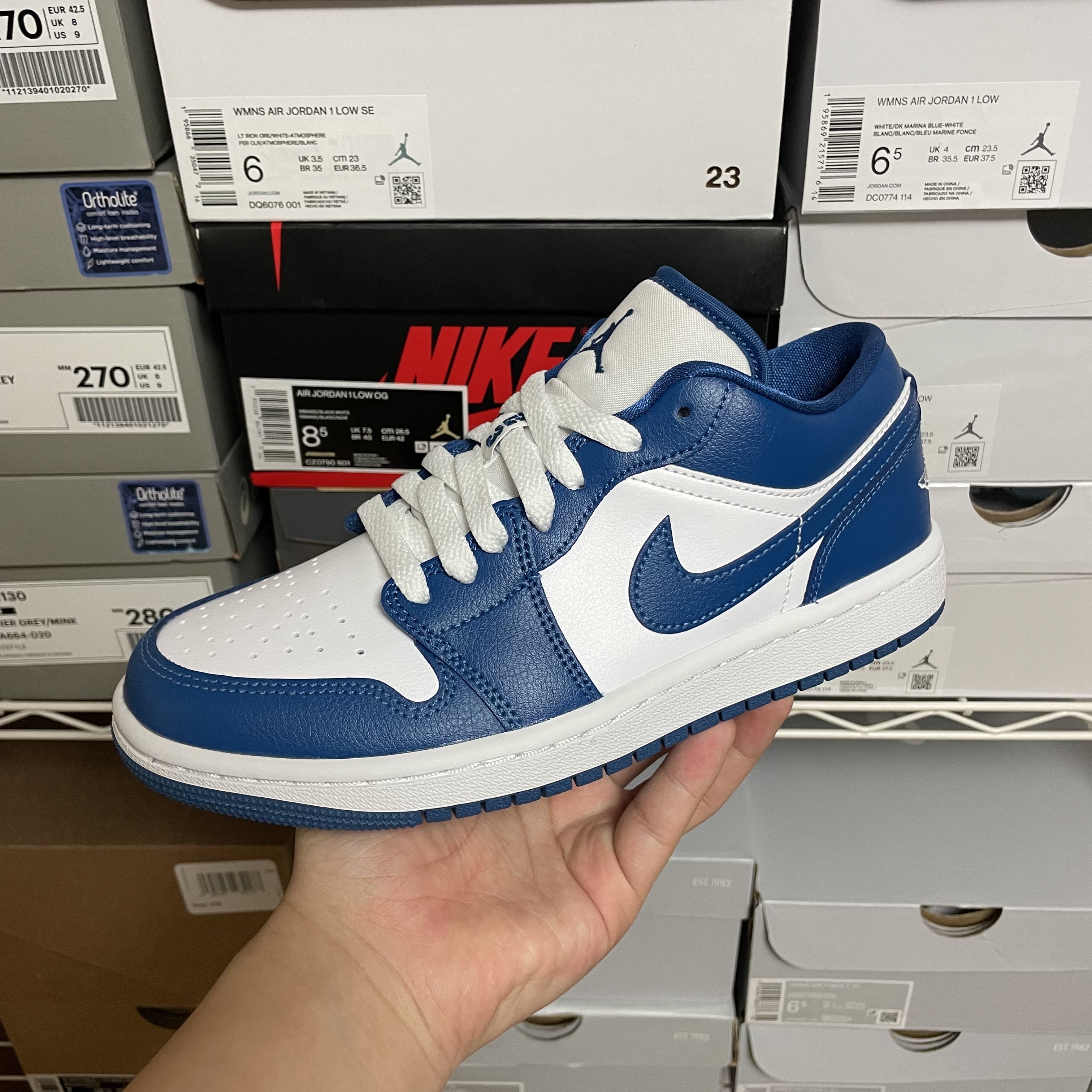 (W) Jordan 1 Low White Dark Marina Blue 착용 스타일
