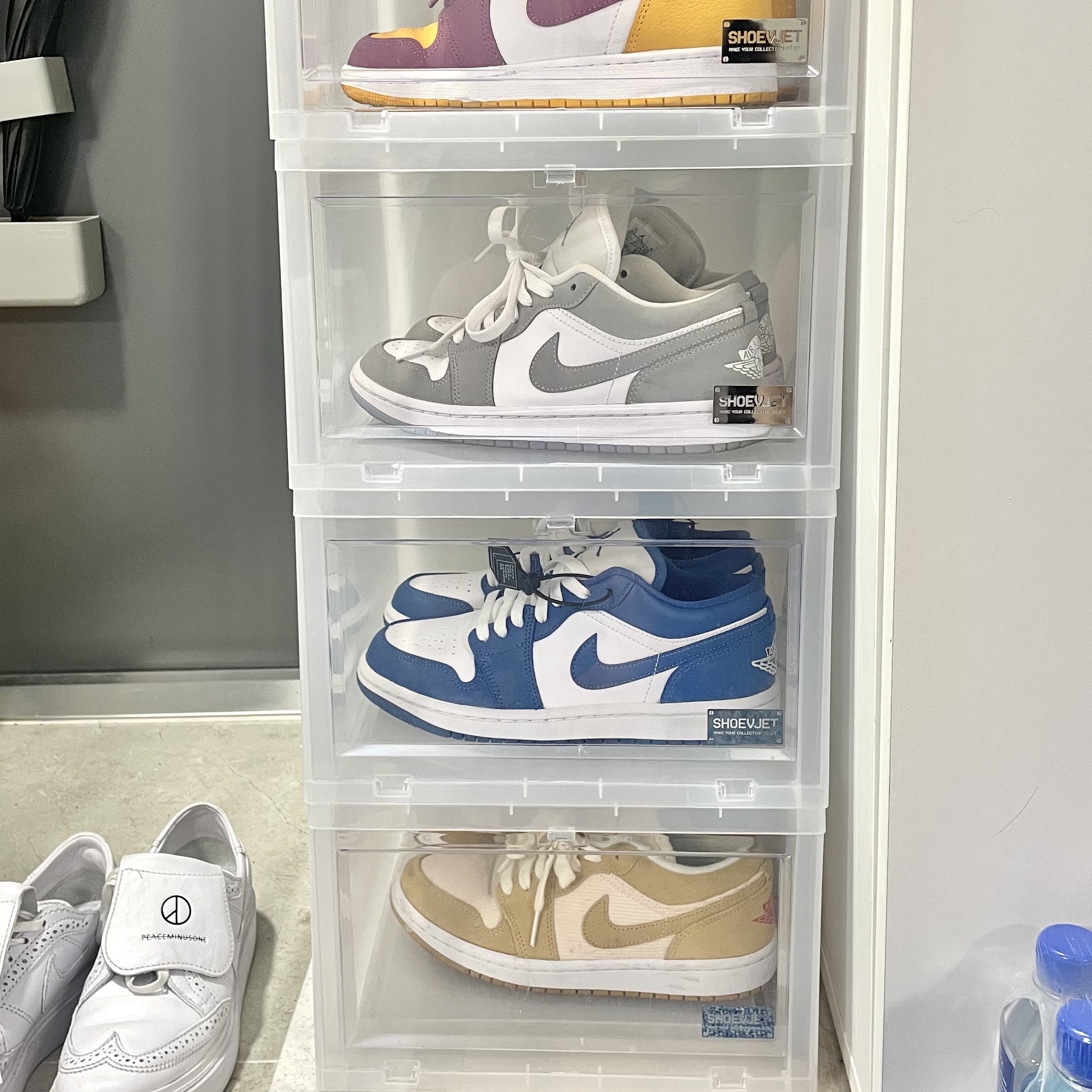 (W) Jordan 1 Low White Dark Marina Blue, Nike x Peaceminusone Kwondo1 White 착용 스타일 - 2