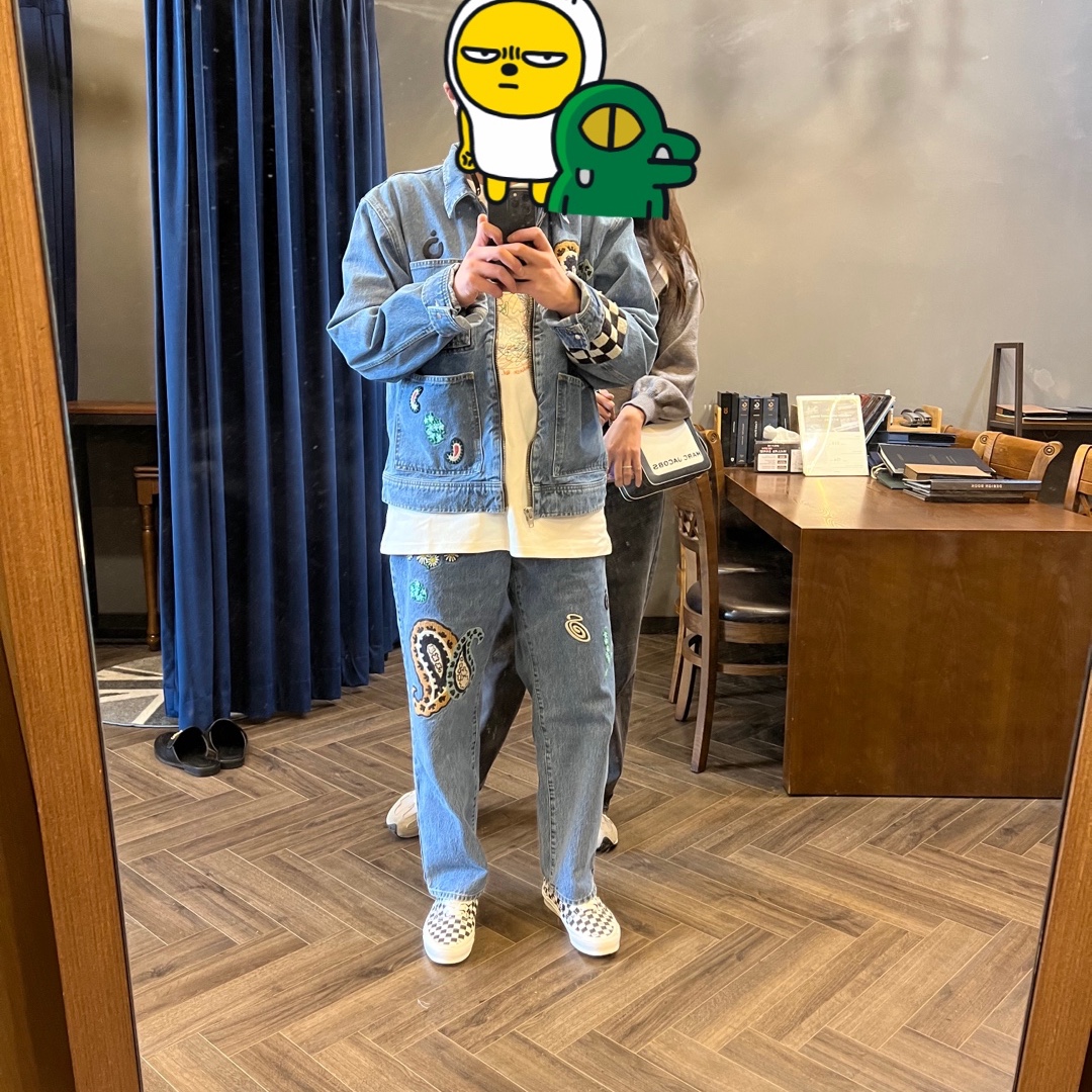 Stussy x Noma t.d. Denim Zip Work Jacket Stone Wash, Stussy x Noma t.d. Big OL' Jean Stone Wash 착용 스타일