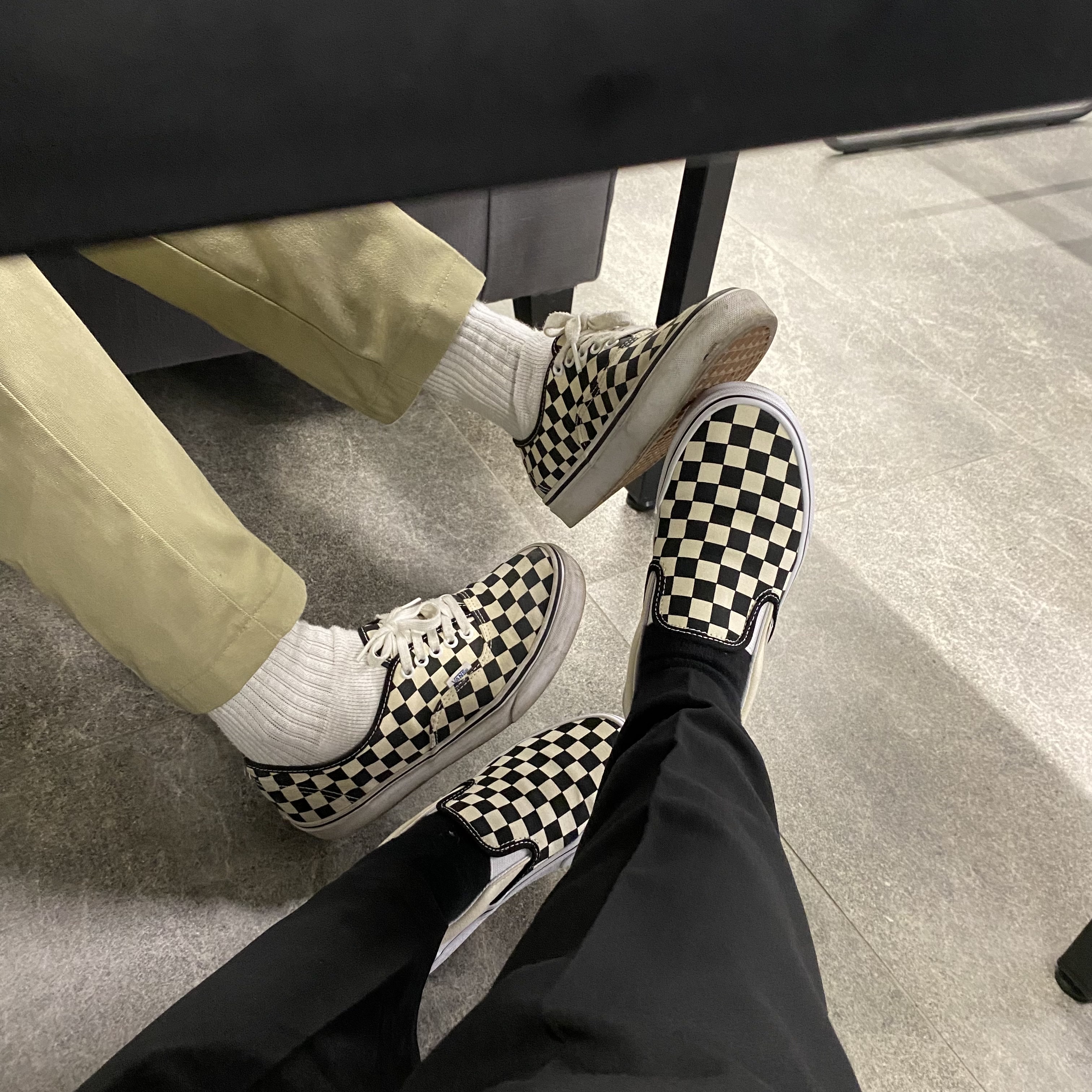 Vans Slip-On Checkerboard, Vans Authentic Golden Coast Checkerboard 착용 스타일