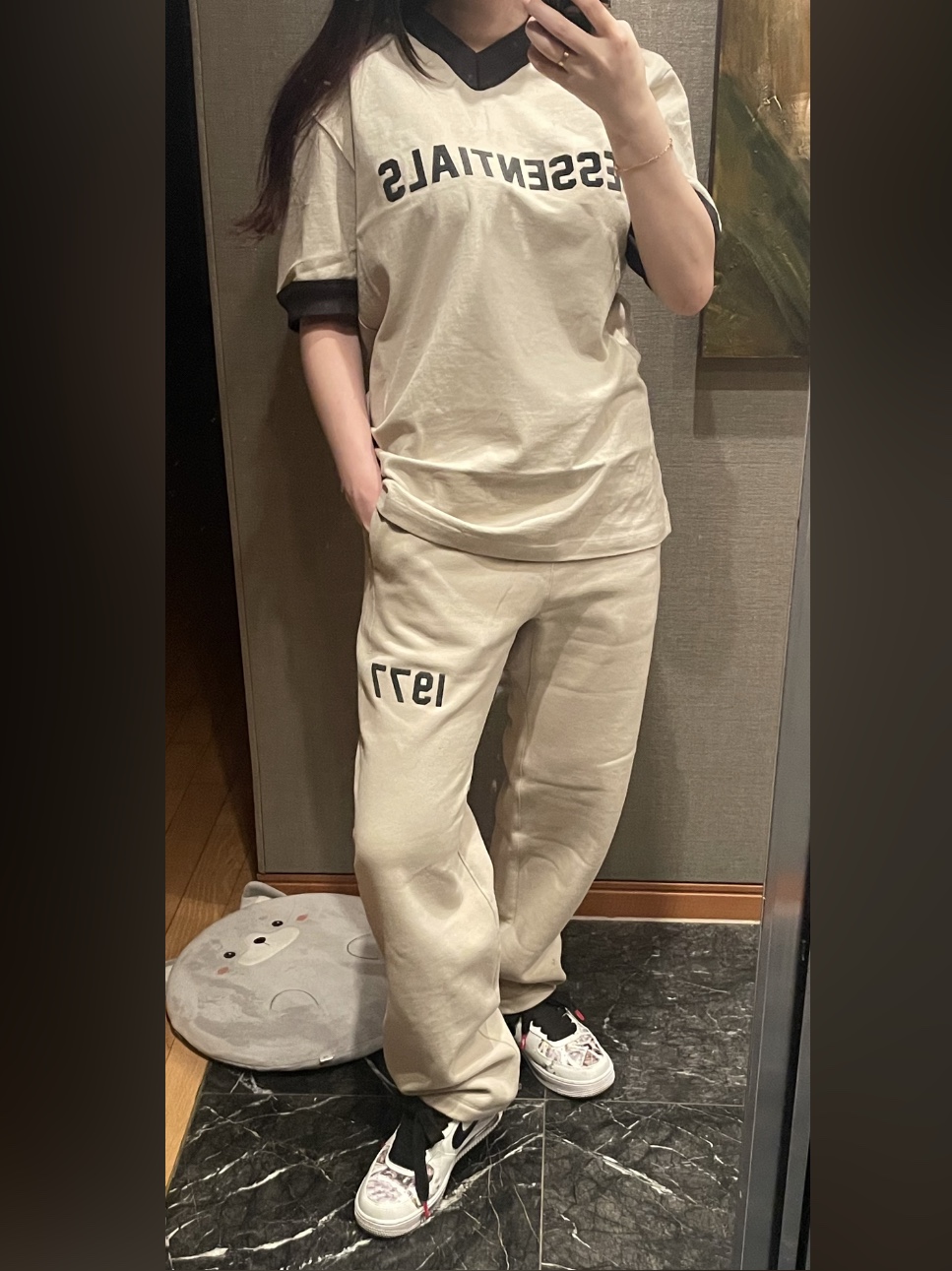 (Kids) Essentials 77 Football T-Shirt Wheat - 22SS, (Kids) Essentials 1977 Shorts Wheat - 22SS 착용 스타일 - 4