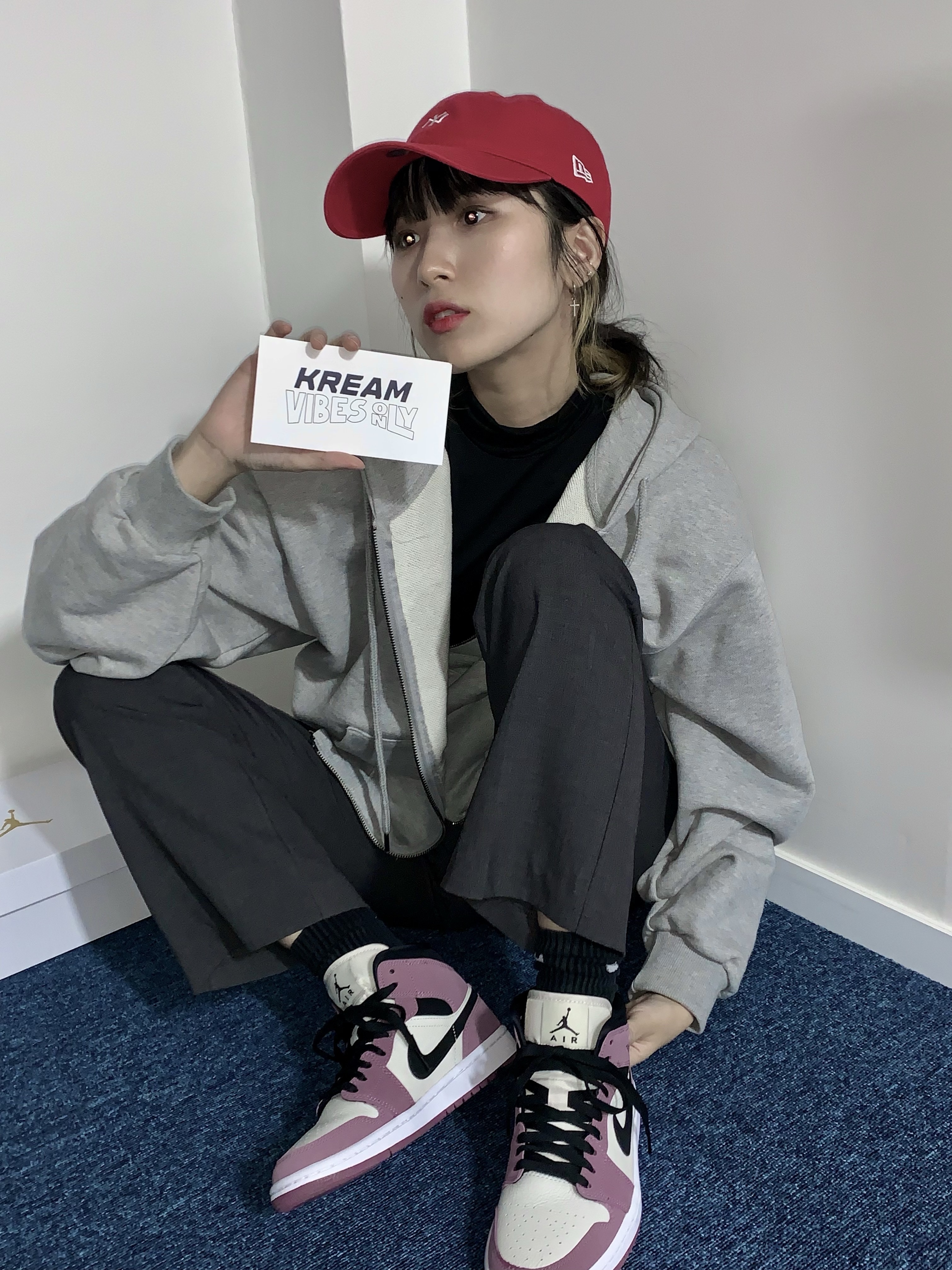 (W) Jordan 1 Mid SE Light Mulberry 착용 스타일 - 1