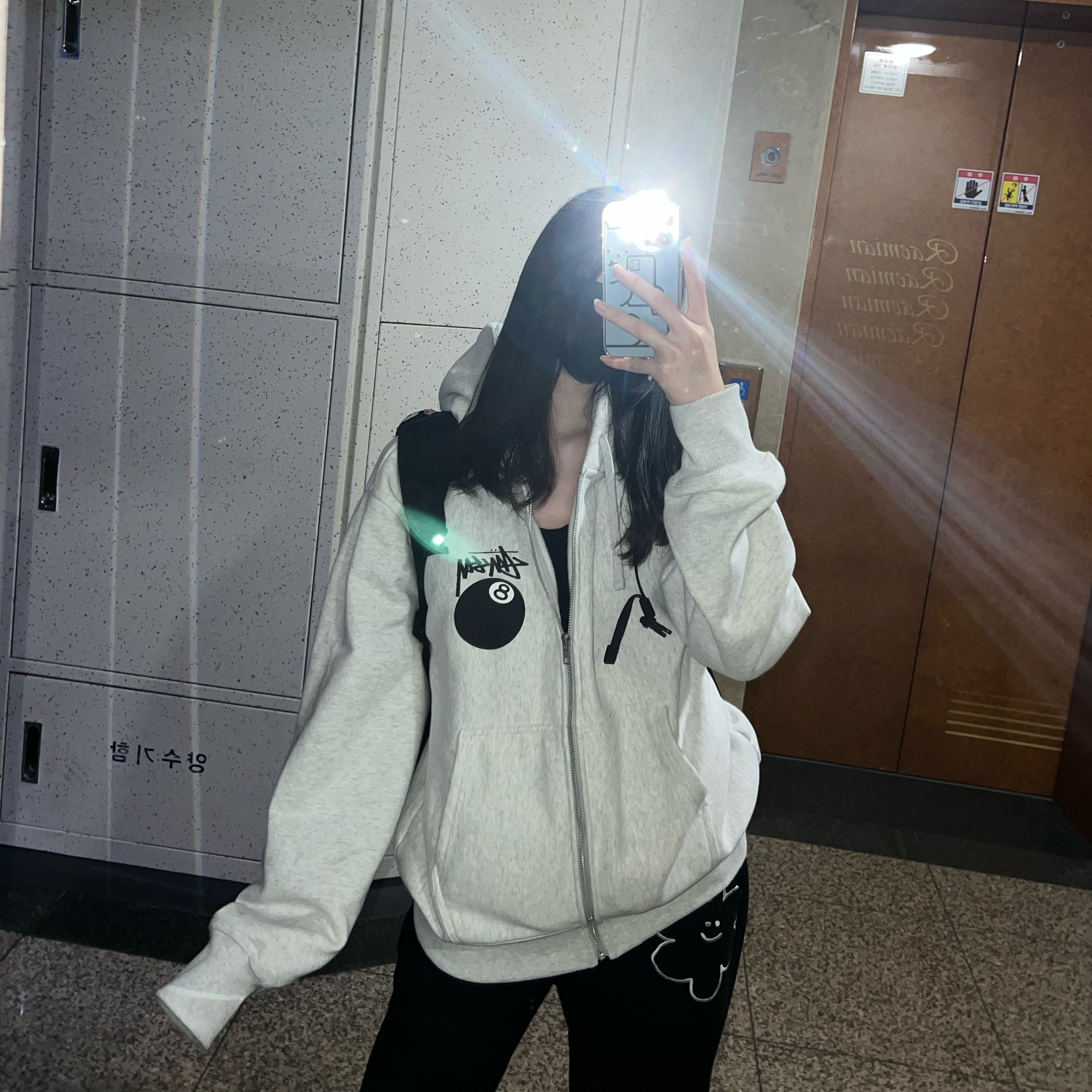 Stussy 8 Ball Zip Hoodie Ash Heather - 22SS 착용 스타일
