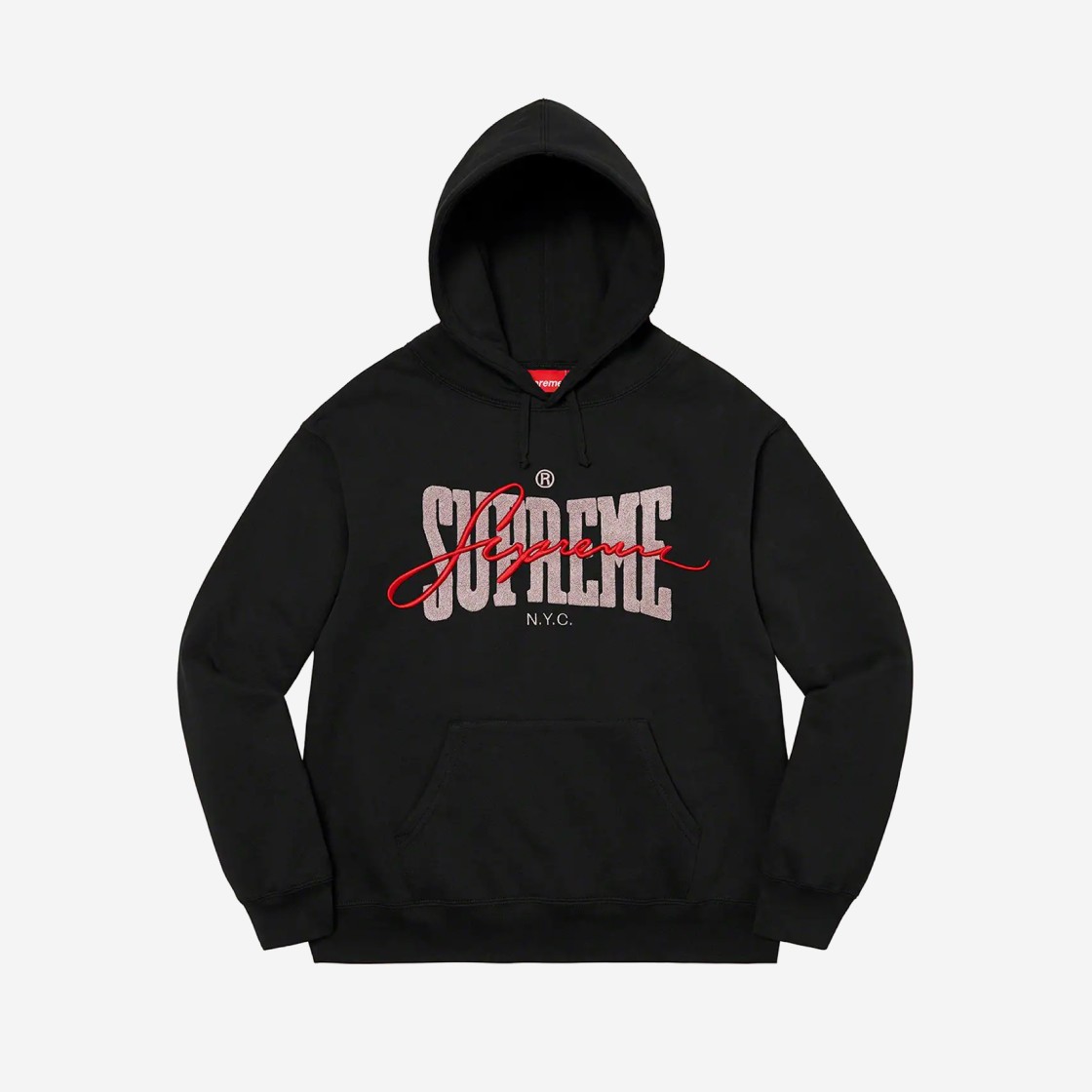 Supreme Embroidered Chenille Hooded Sweatshirt Black - 22SS 상세 이미지 1