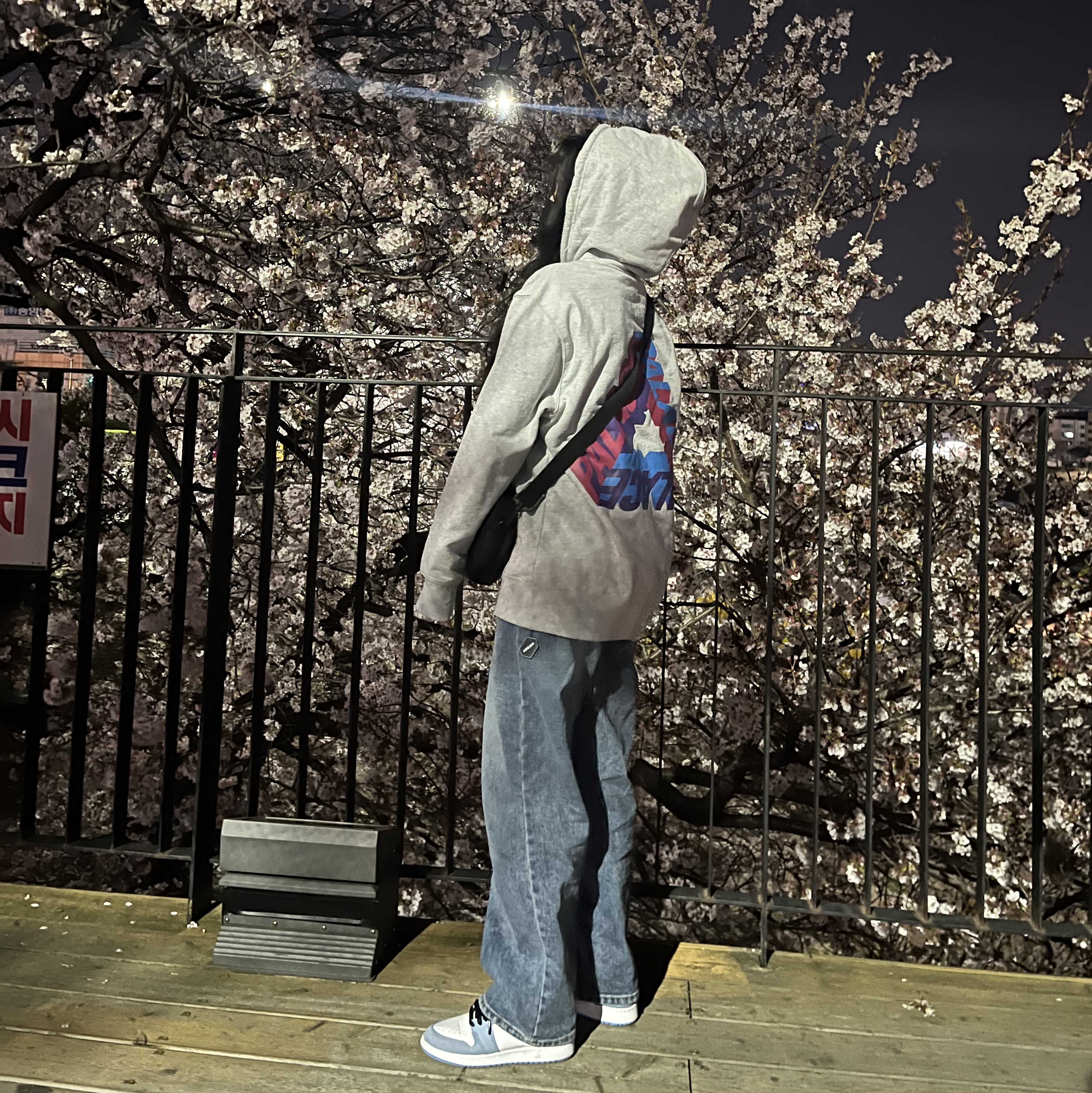 Palace P-3D Hood Grey Marl - 21FW, Jordan 1 Retro High OG University Blue 착용 스타일