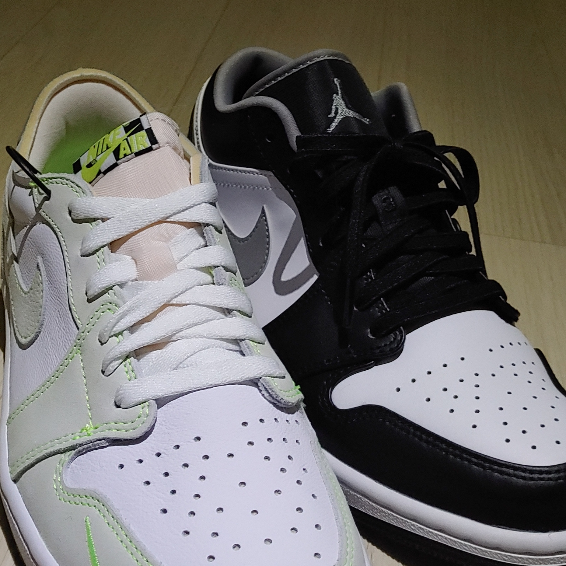 Jordan 1 Low OG Ghost Green, Jordan 1 Low Black Particle Grey 착용 스타일 - 2