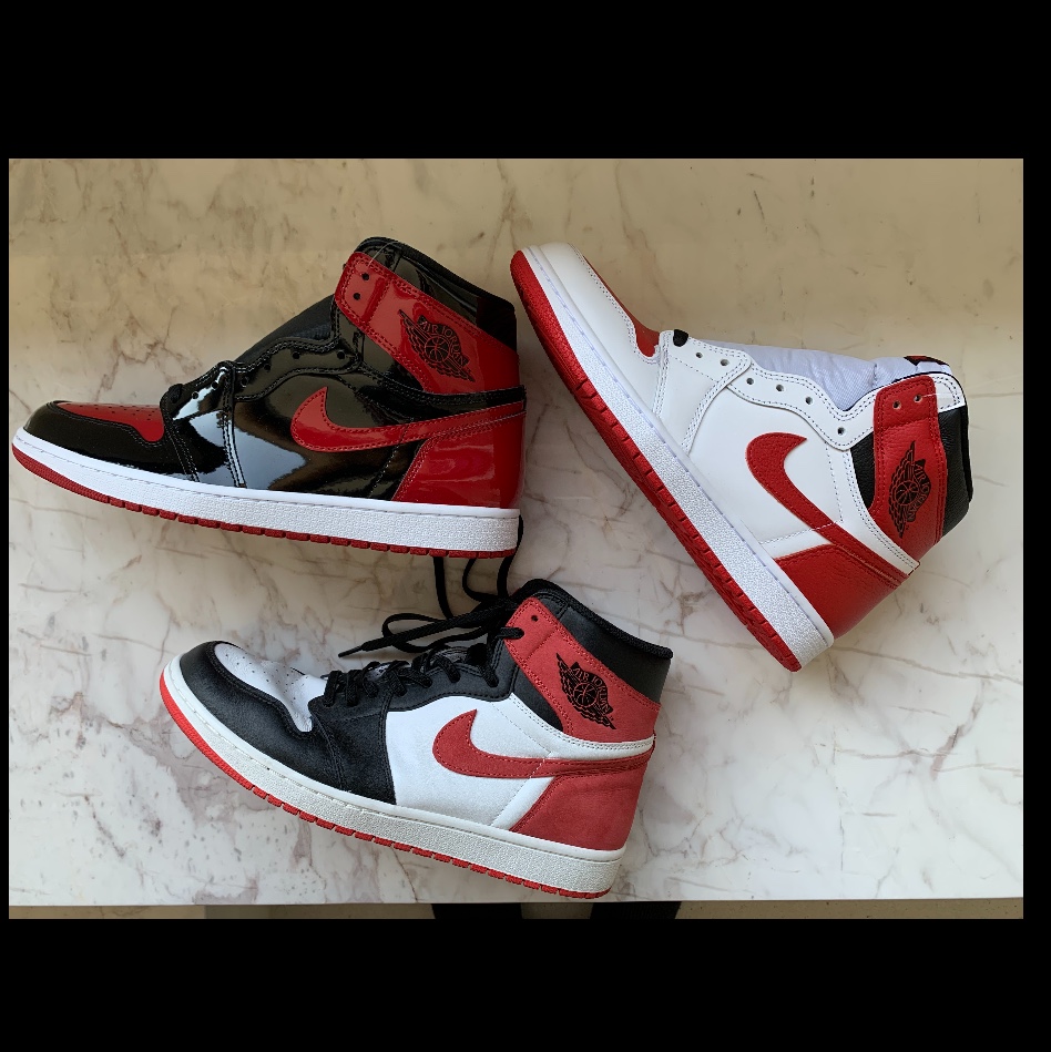 Jordan 1 Retro High OG Heritage, Jordan 1 Retro High OG Patent Bred 착용 스타일 - 2