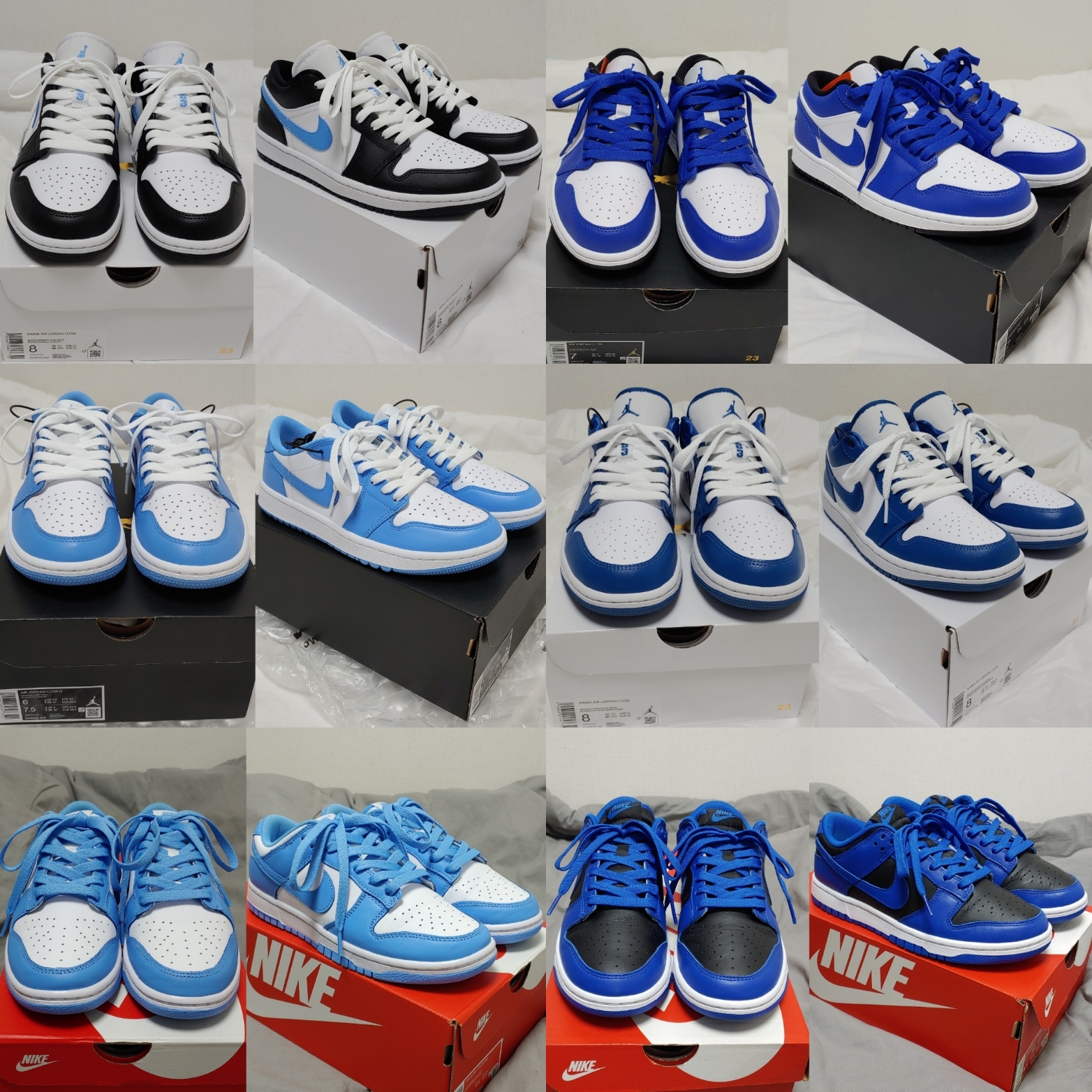 (W) Jordan 1 Low Black University Blue, (W) Jordan 1 Low White Dark Marina Blue 착용 스타일 - 1